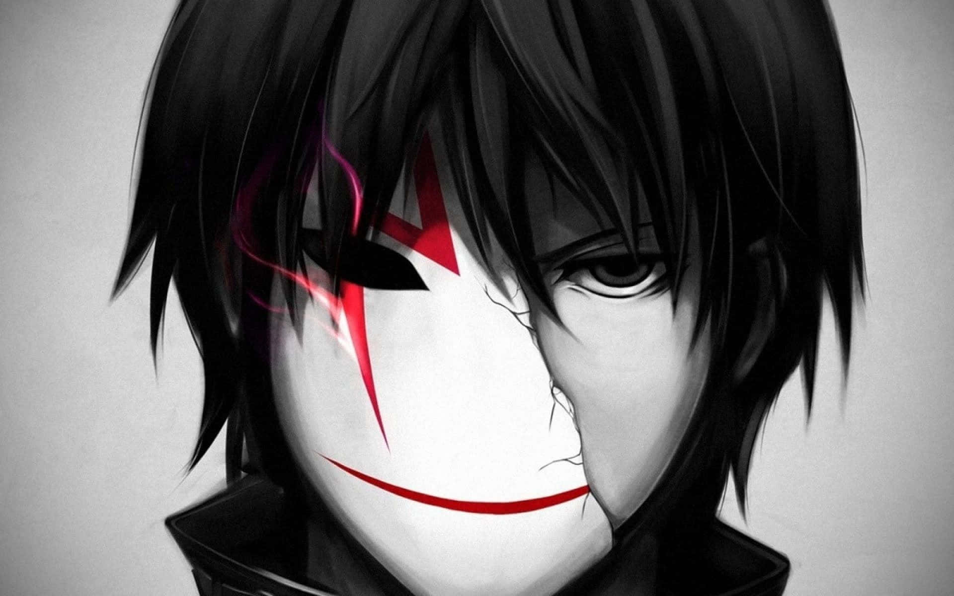 red and black anime, black hair, white mask, Full HD Desktop Wallpaper
