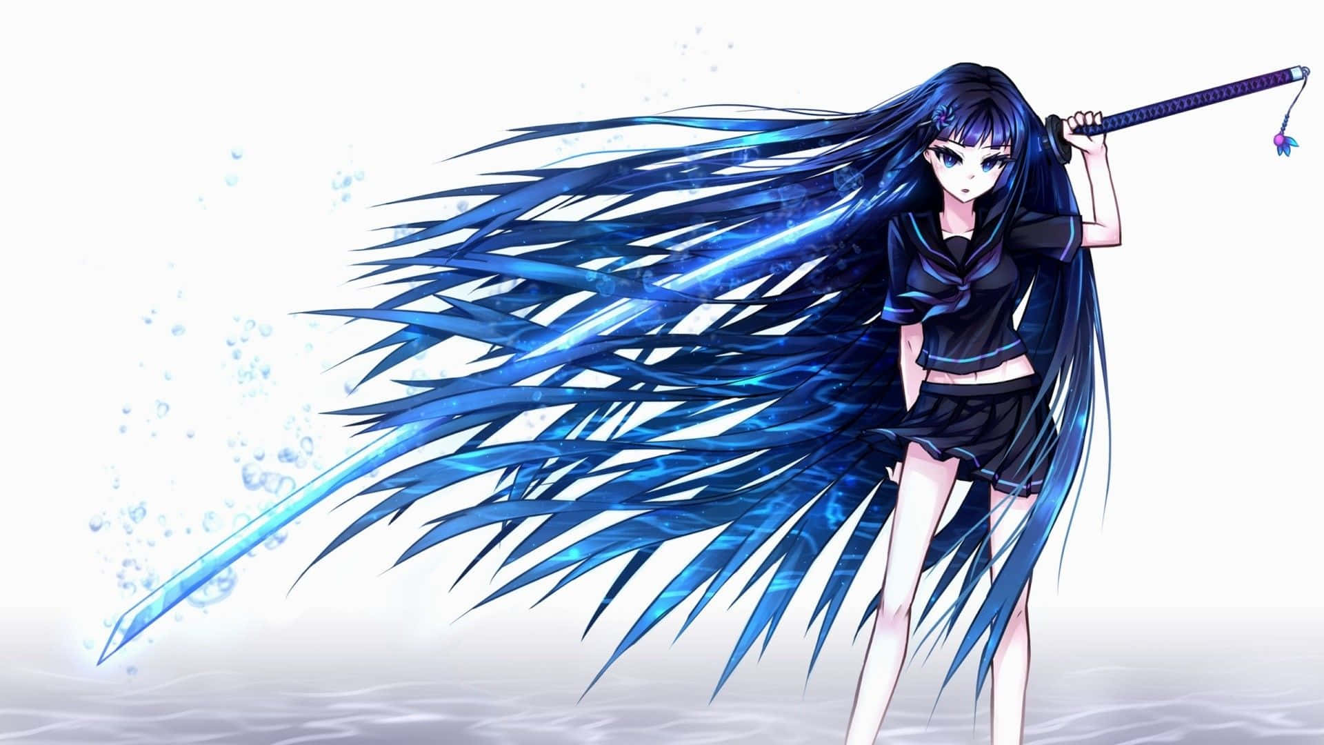 Epic Anime, blue sharp hairstyle, long blue hair, Full HD Desktop Wallpaper