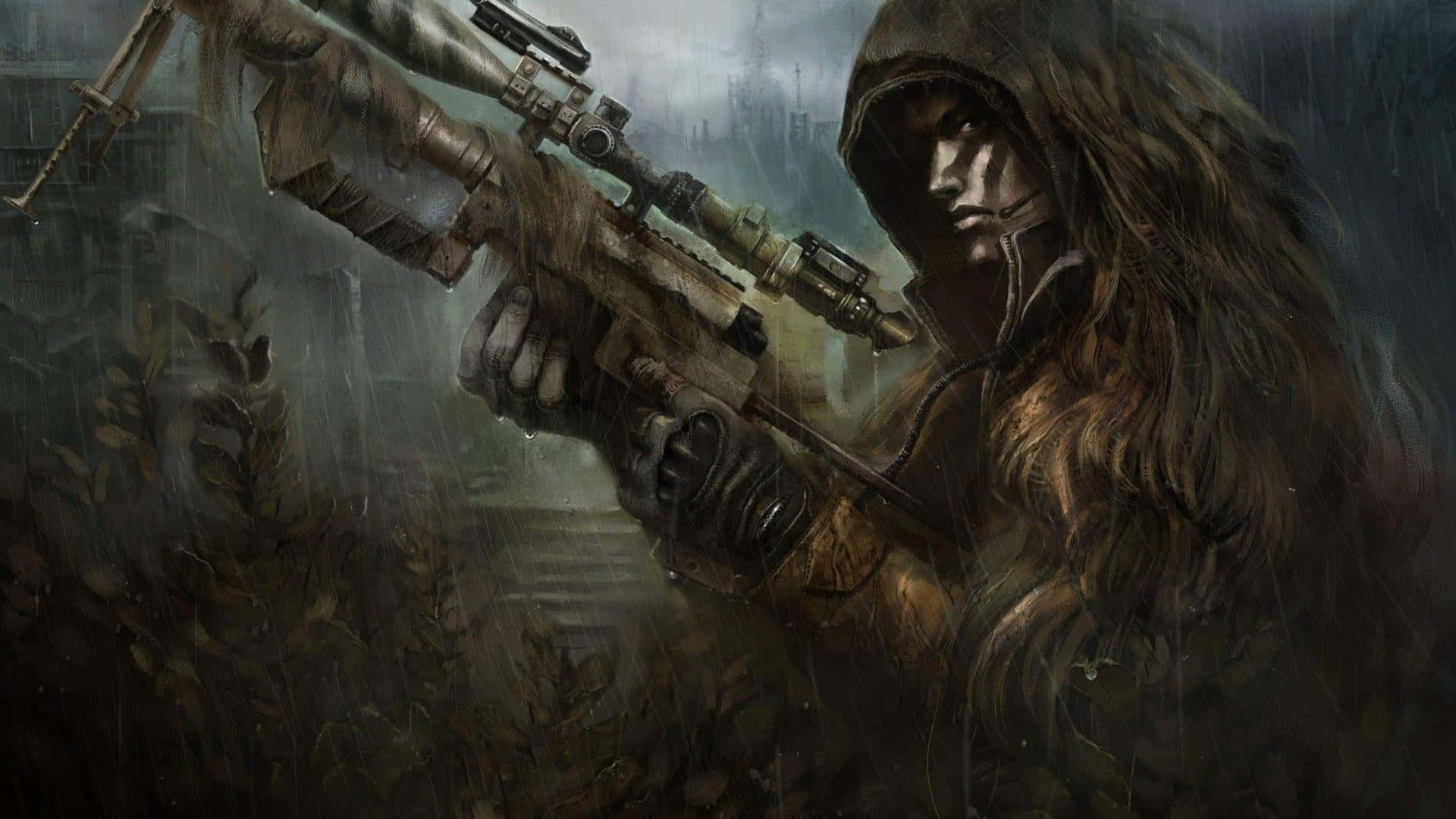 Epic Battle, sniper rifle, hooded soldier, Full HD Desktop Wallpaper