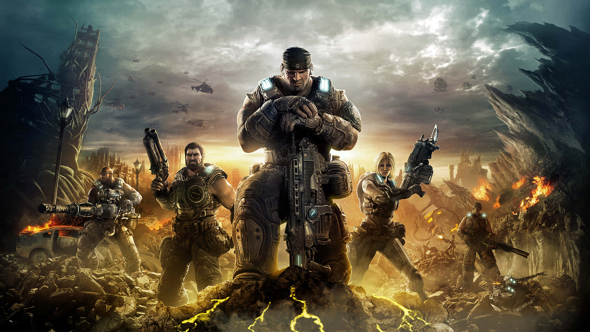 Epic Battle, soldiers, war-torn cityscape, Full HD Desktop Wallpaper