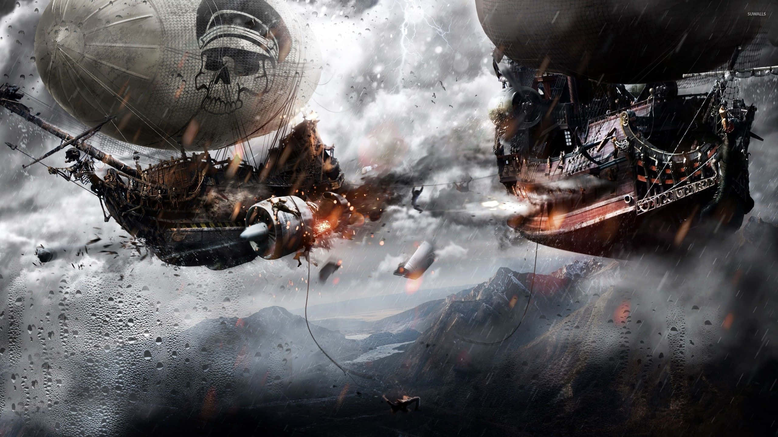 Epic Battle, warships, stormy clouds, 2K Desktop Wallpaper