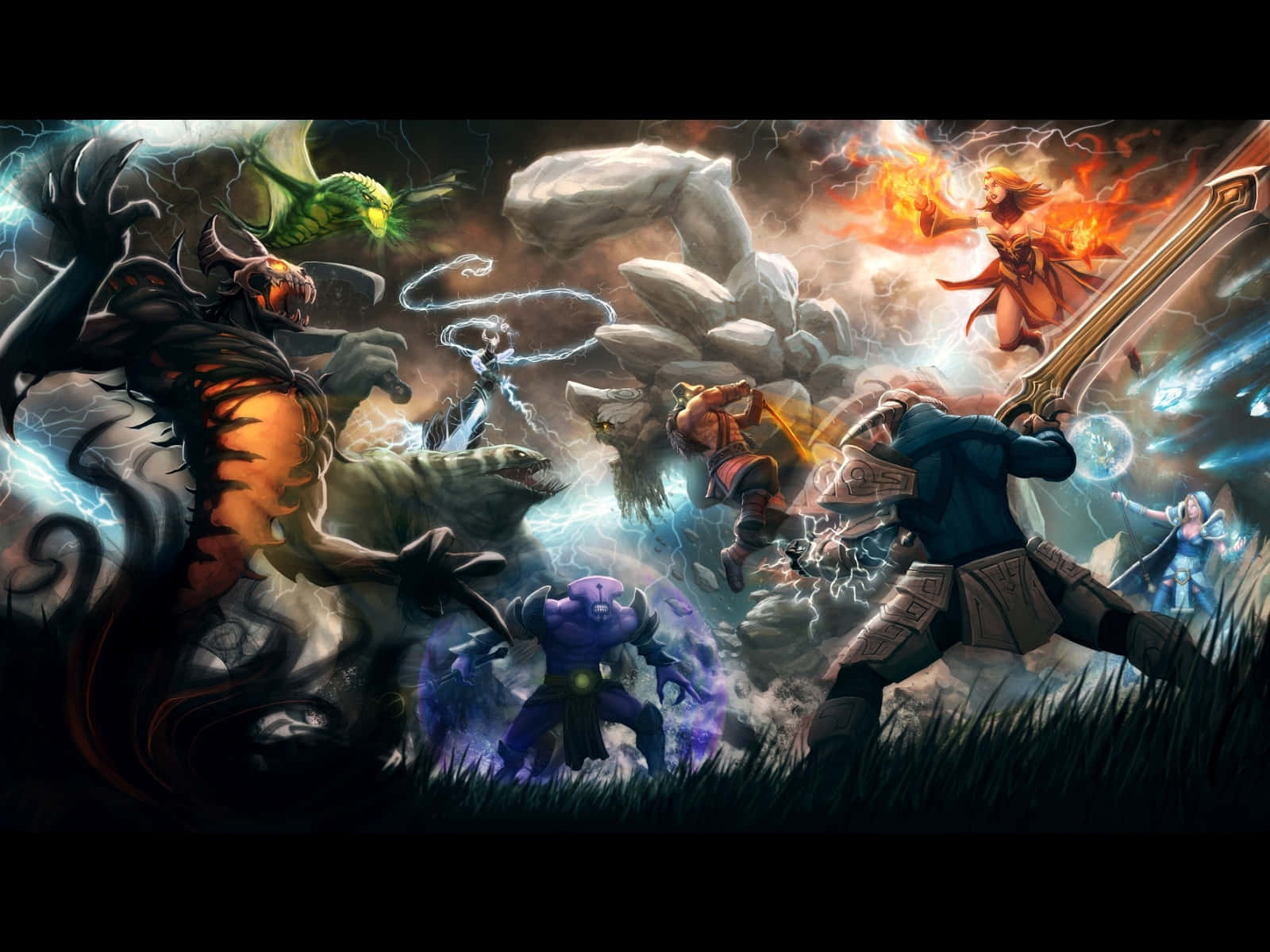 Epic Battle, fire, lightning, HD Desktop Wallpaper
