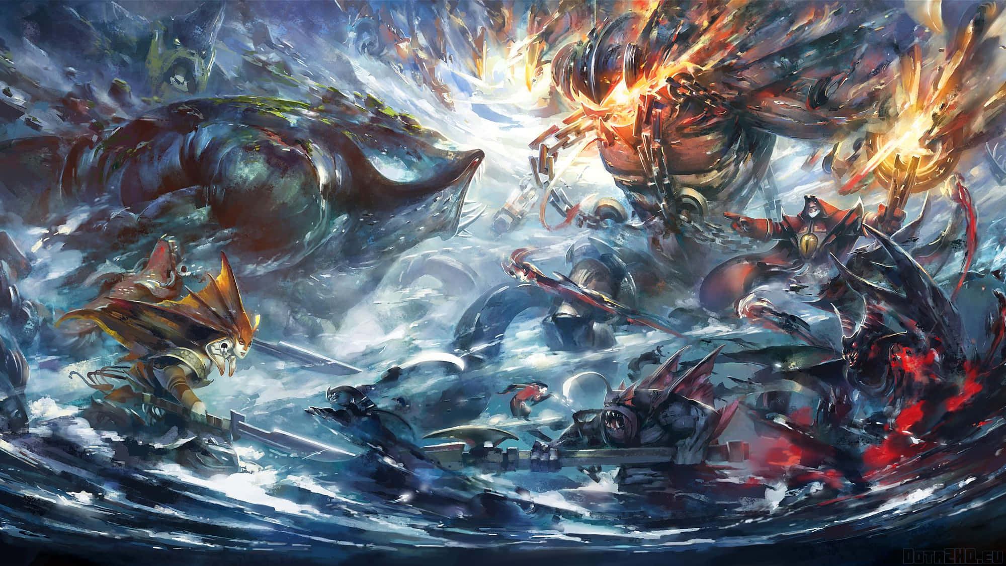 Epic Battle, armored warriors, monstrous beasts, Full HD Desktop Wallpaper