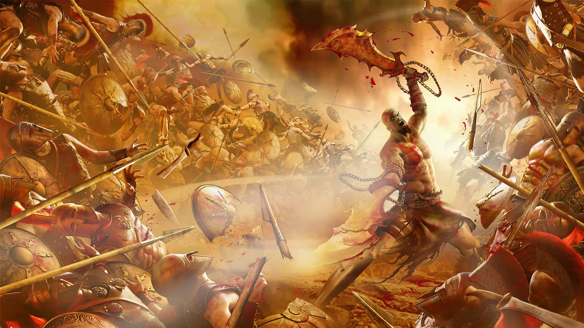 epic battle, fiery sky, spiked axe, Full HD Desktop Wallpaper
