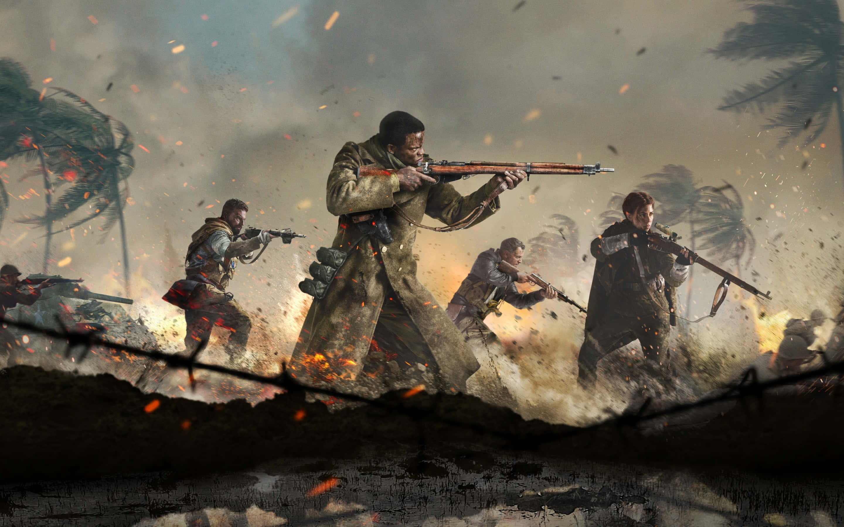 Epic Battle, ancient warriors, fiery jungle battlefield, 2K Desktop Wallpaper