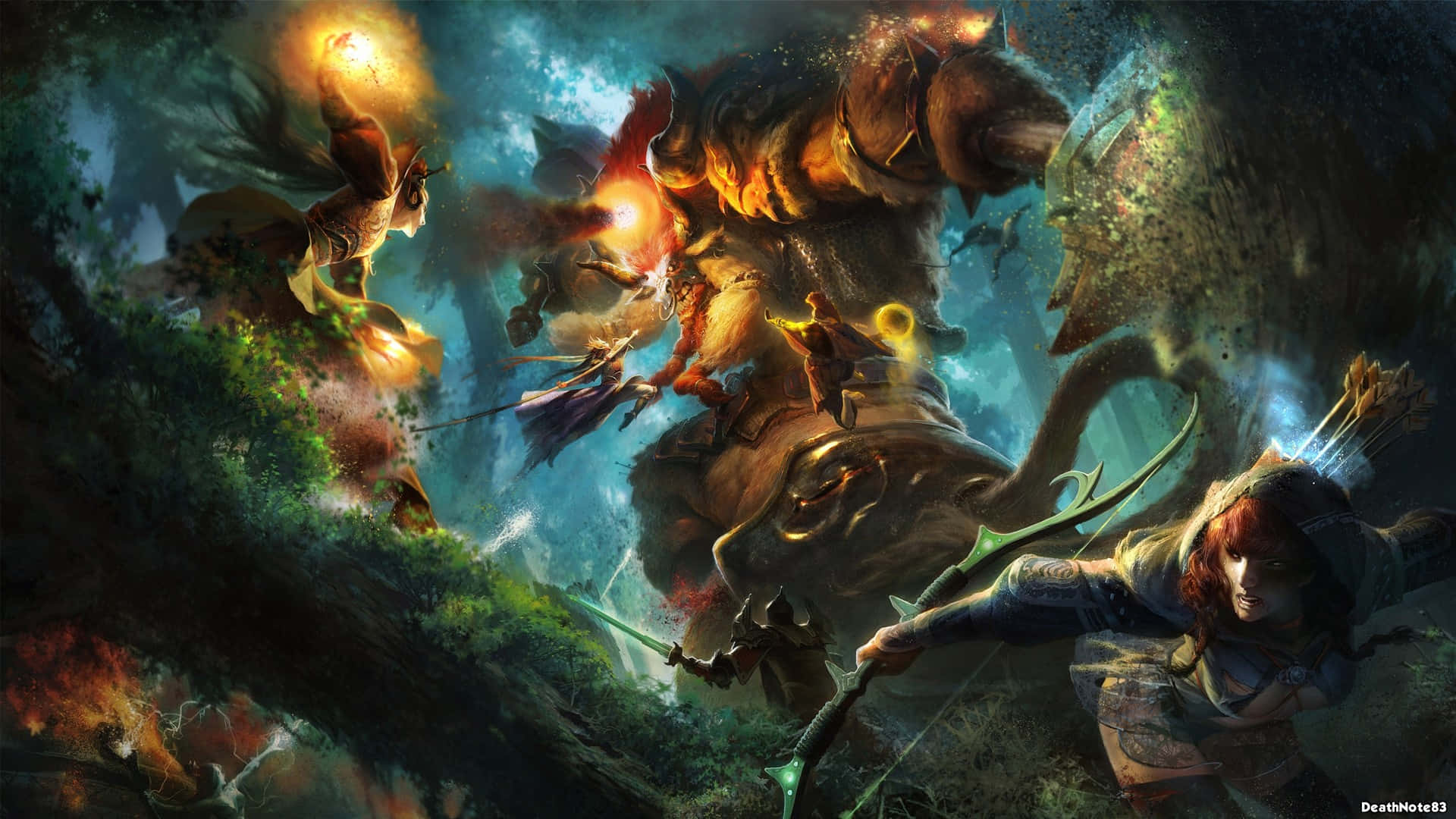Epic Battle, Forest Epic Battle Painting, mystical forest, Full HD Desktop Wallpaper