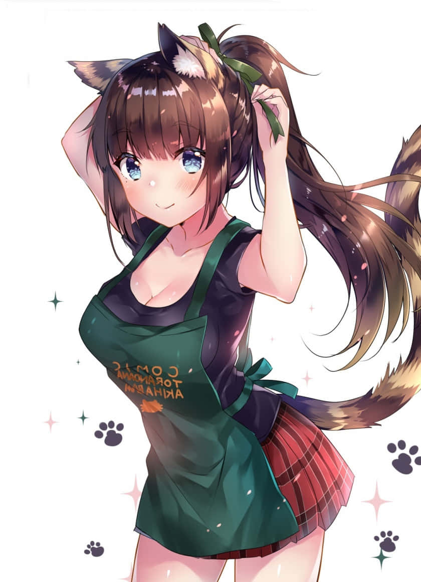 anime girl, fox ears, tail, SD Phone Wallpaper