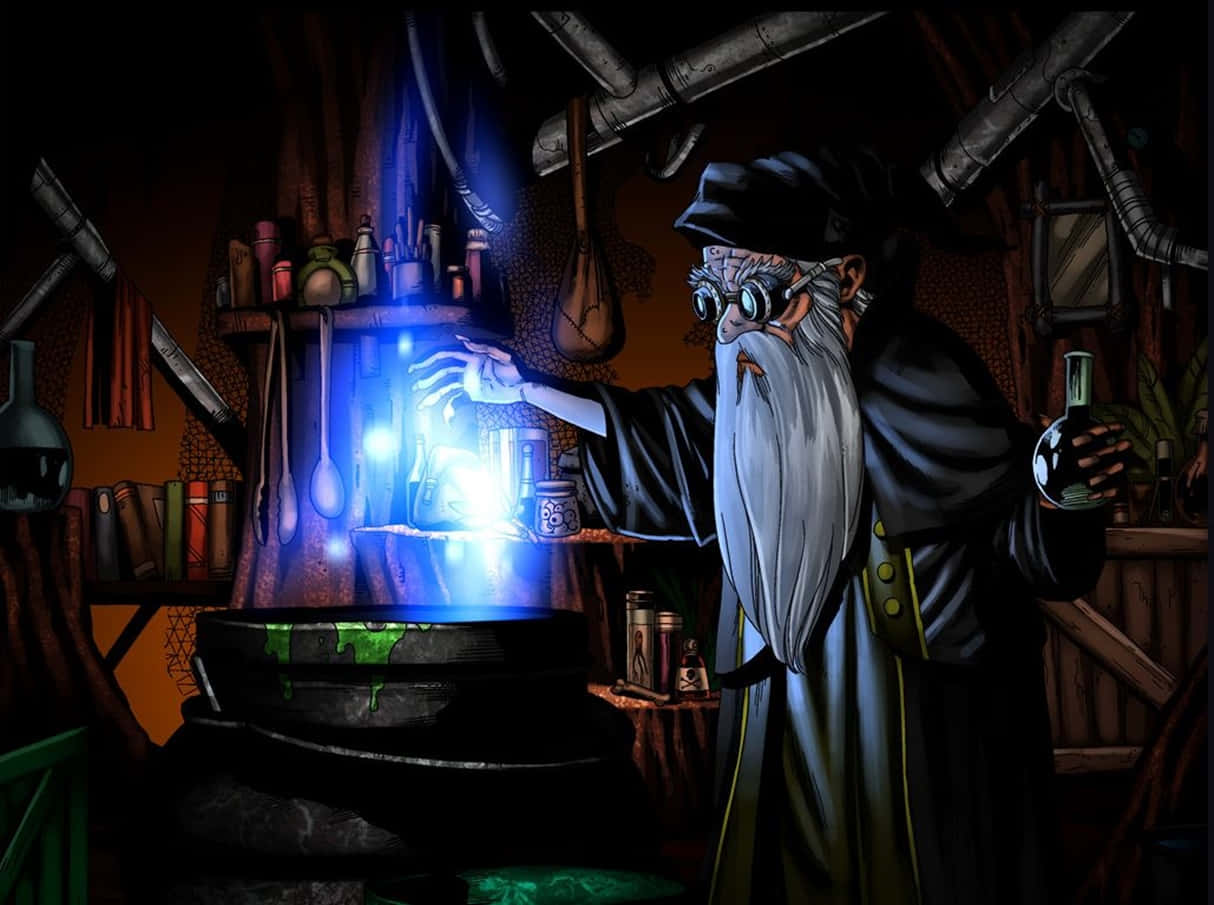 elderly wizard, long white beard, goggles, SD Desktop Wallpaper