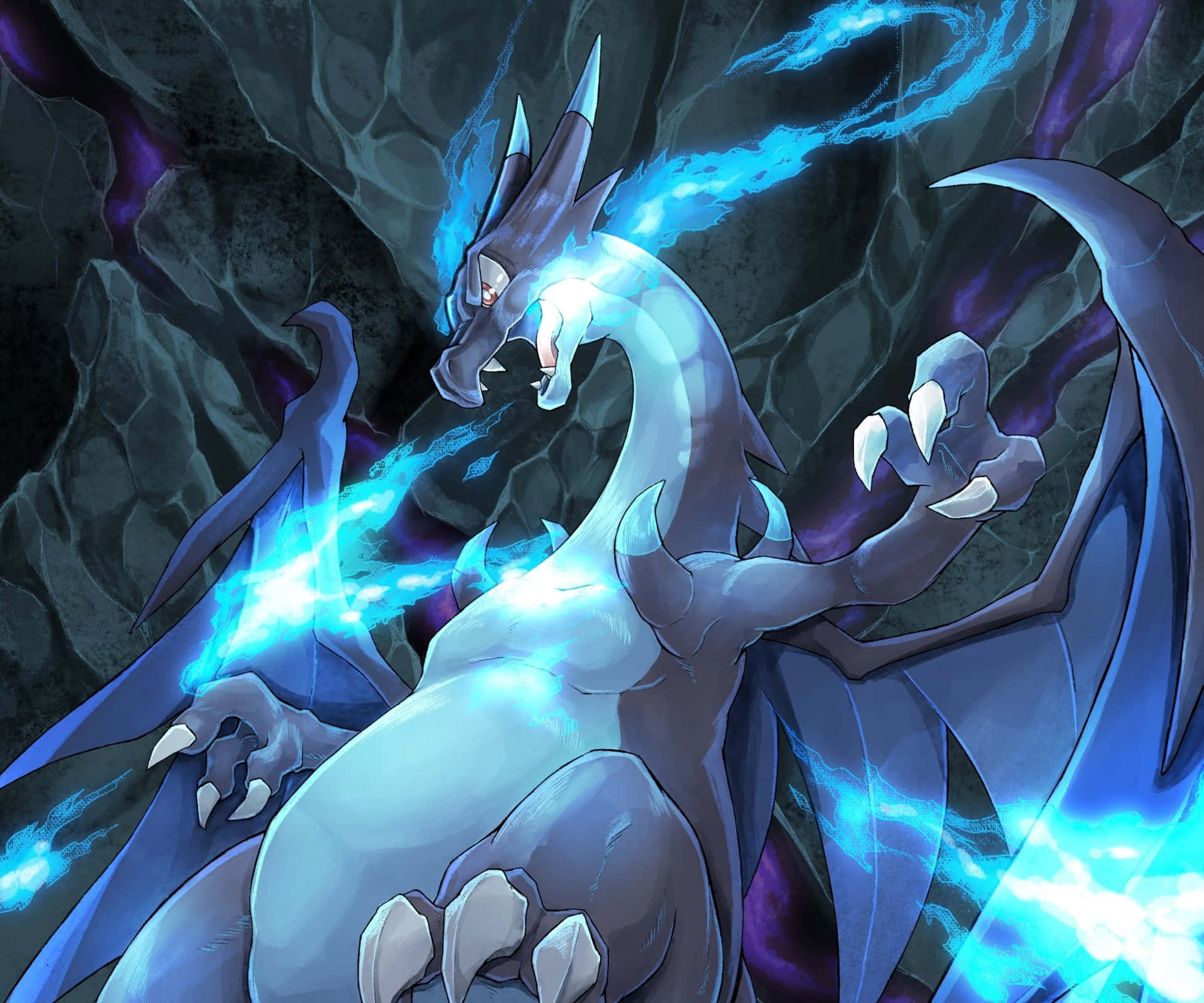 Epic Charizard, blue skin, glowing electric energy, Full HD Desktop Wallpaper