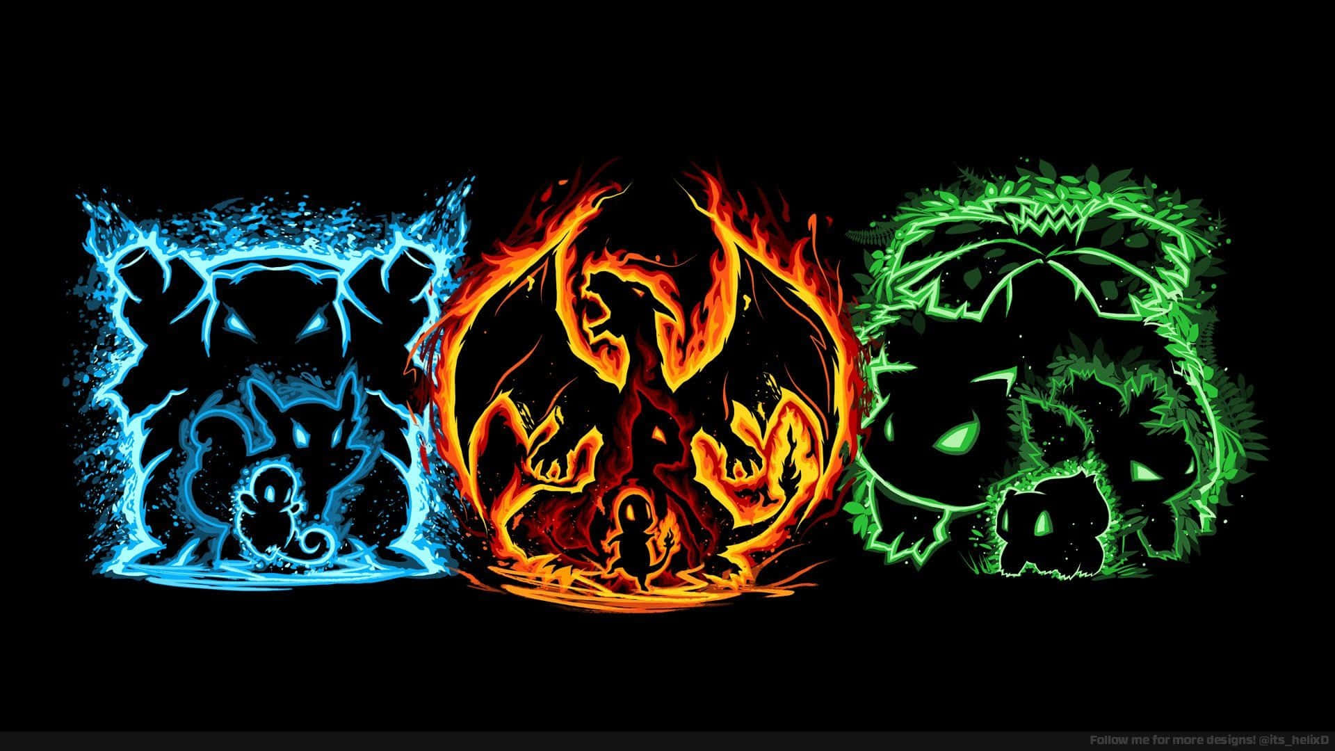 Charizard, elemental dragons, neon hues, Full HD Desktop Wallpaper