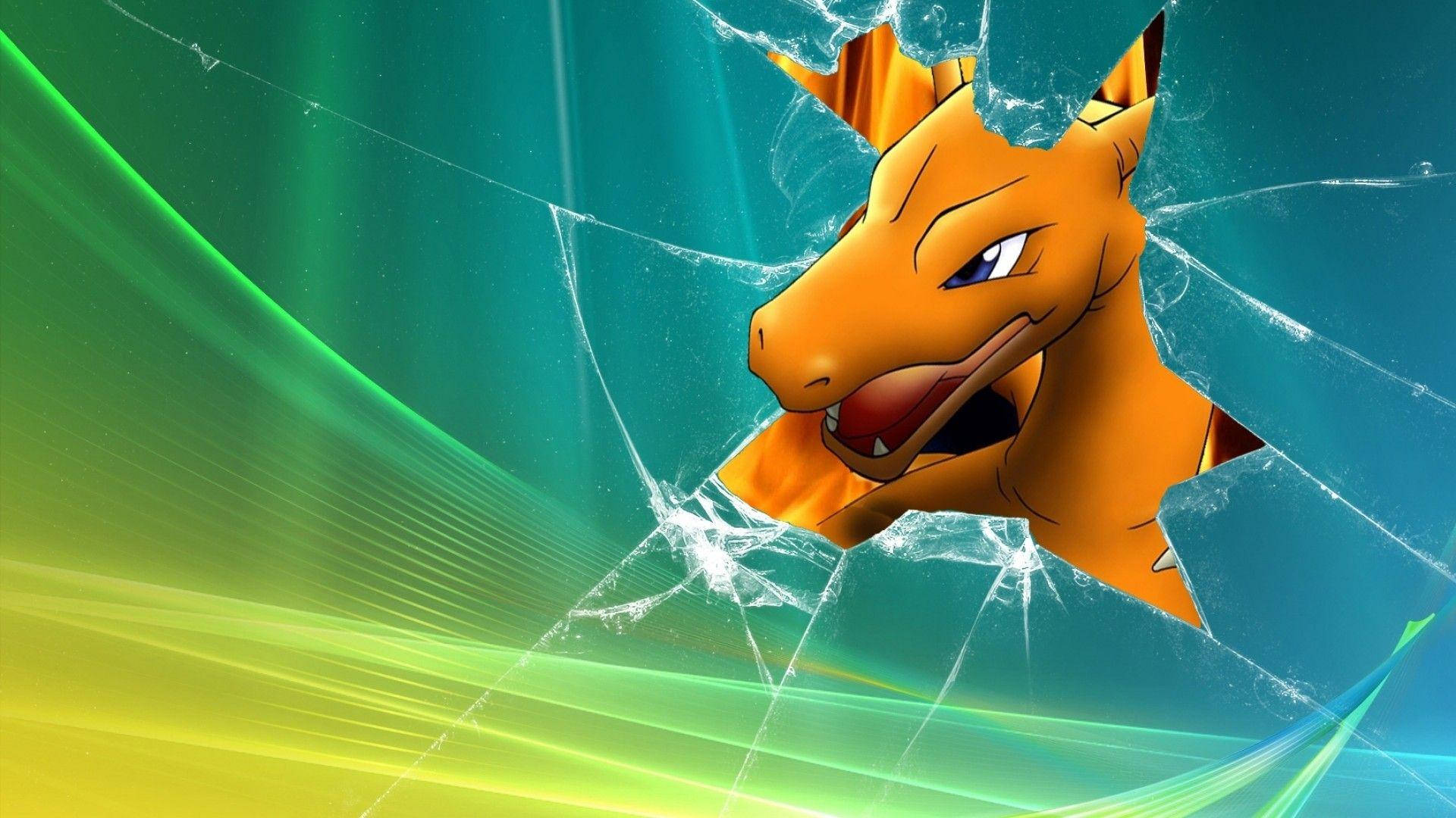 Charizard, fiery orange, shattered glass effect, Full HD Desktop Wallpaper