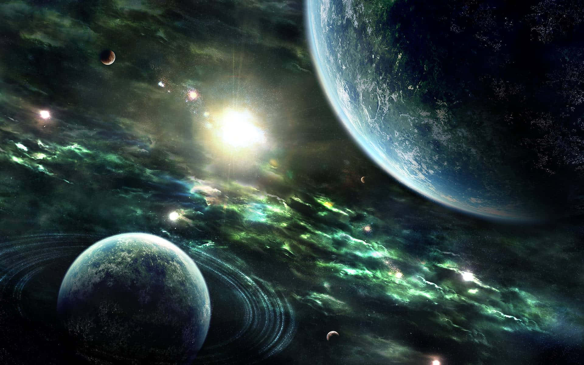 Epic Computer, cosmic vista, glowing sun, Full HD Desktop Wallpaper