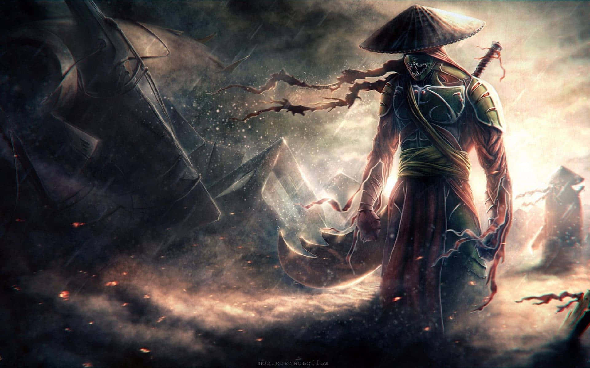 Epic Computer, masked samurai warrior, wide-brimmed hat, Full HD Desktop Wallpaper