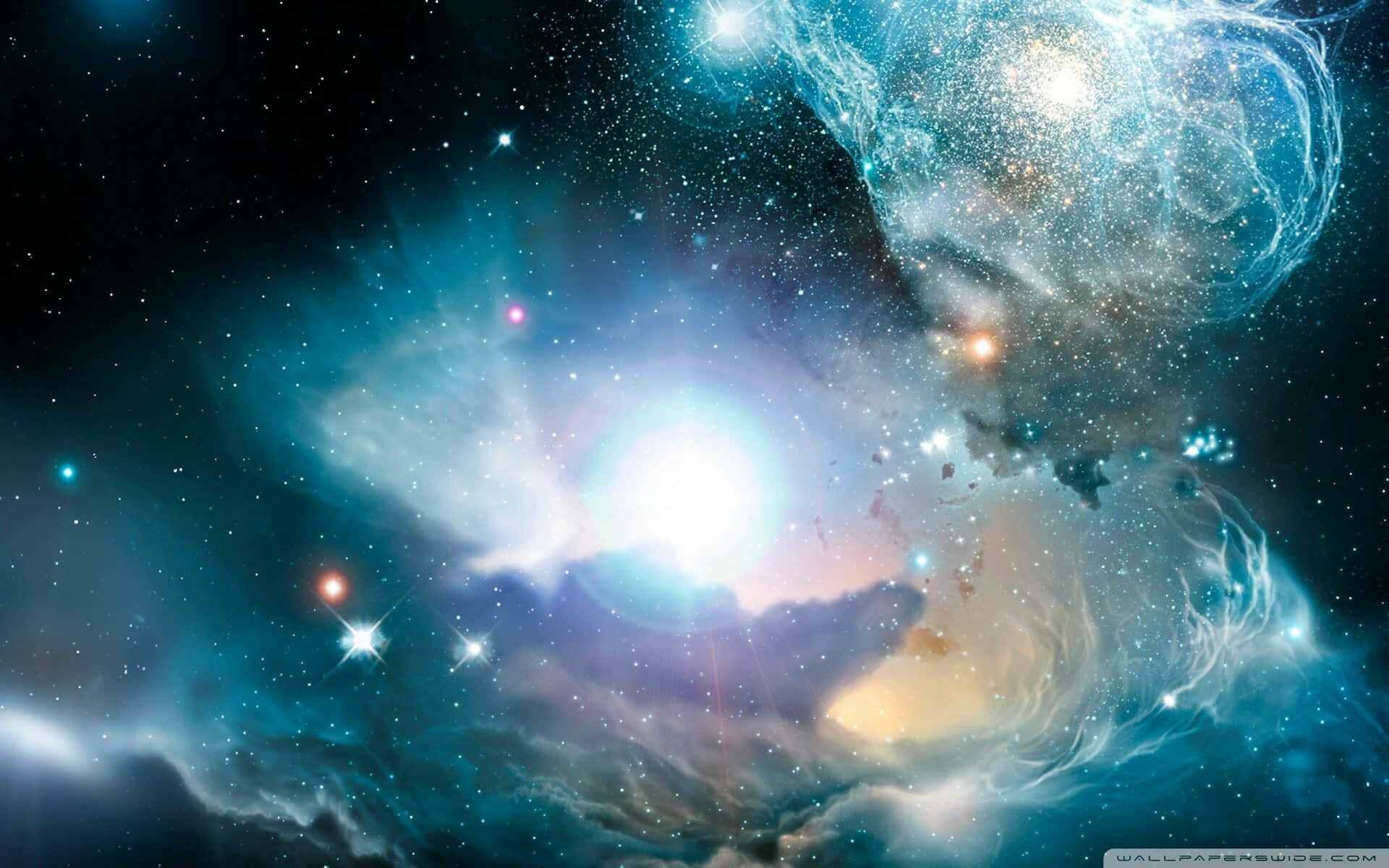 Epic Computer, cosmic nebula, glowing blue and orange gases, Full HD Desktop Wallpaper