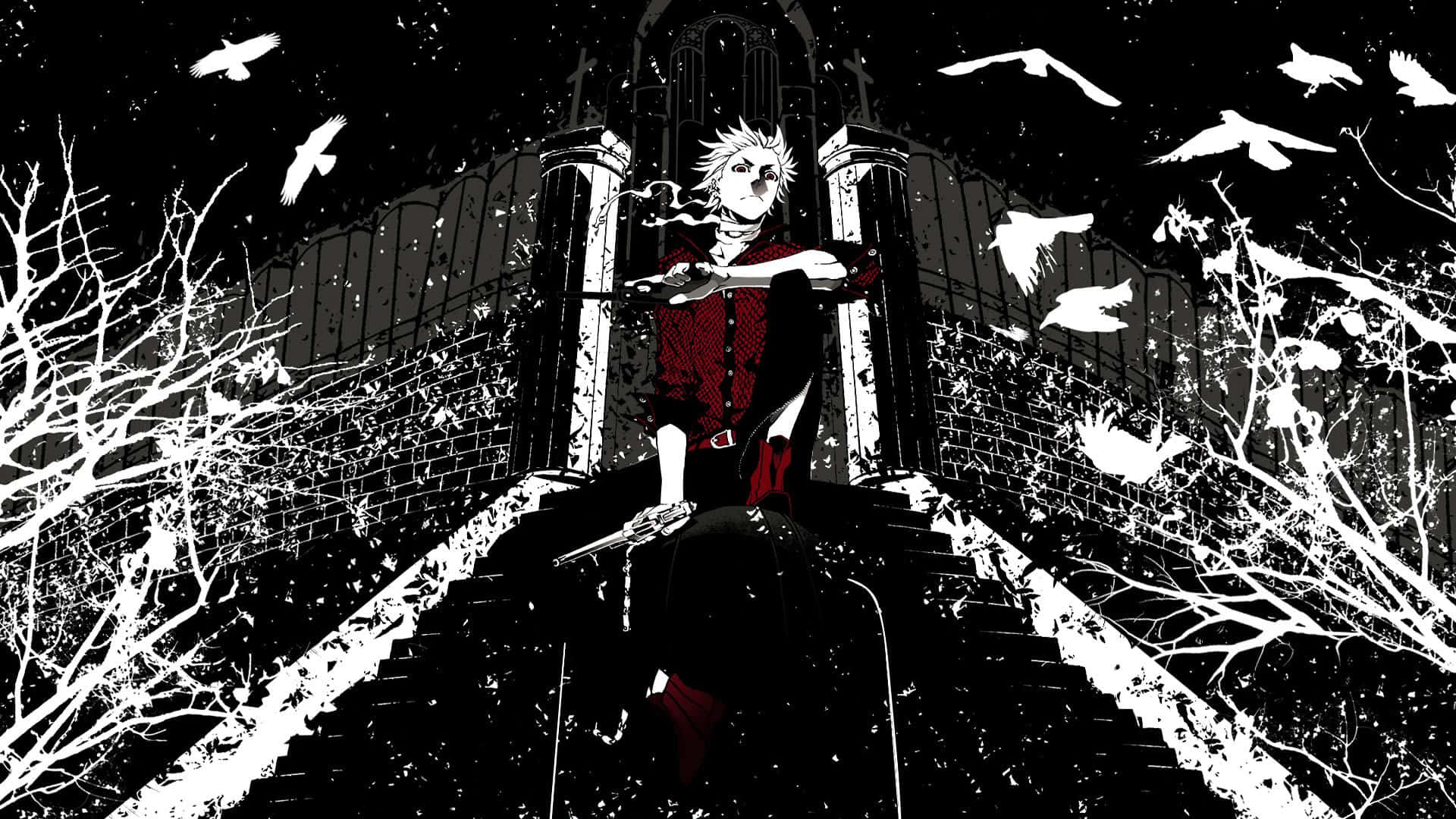 Epic Computer, spiky-haired anime character, red coat, Full HD Desktop Wallpaper