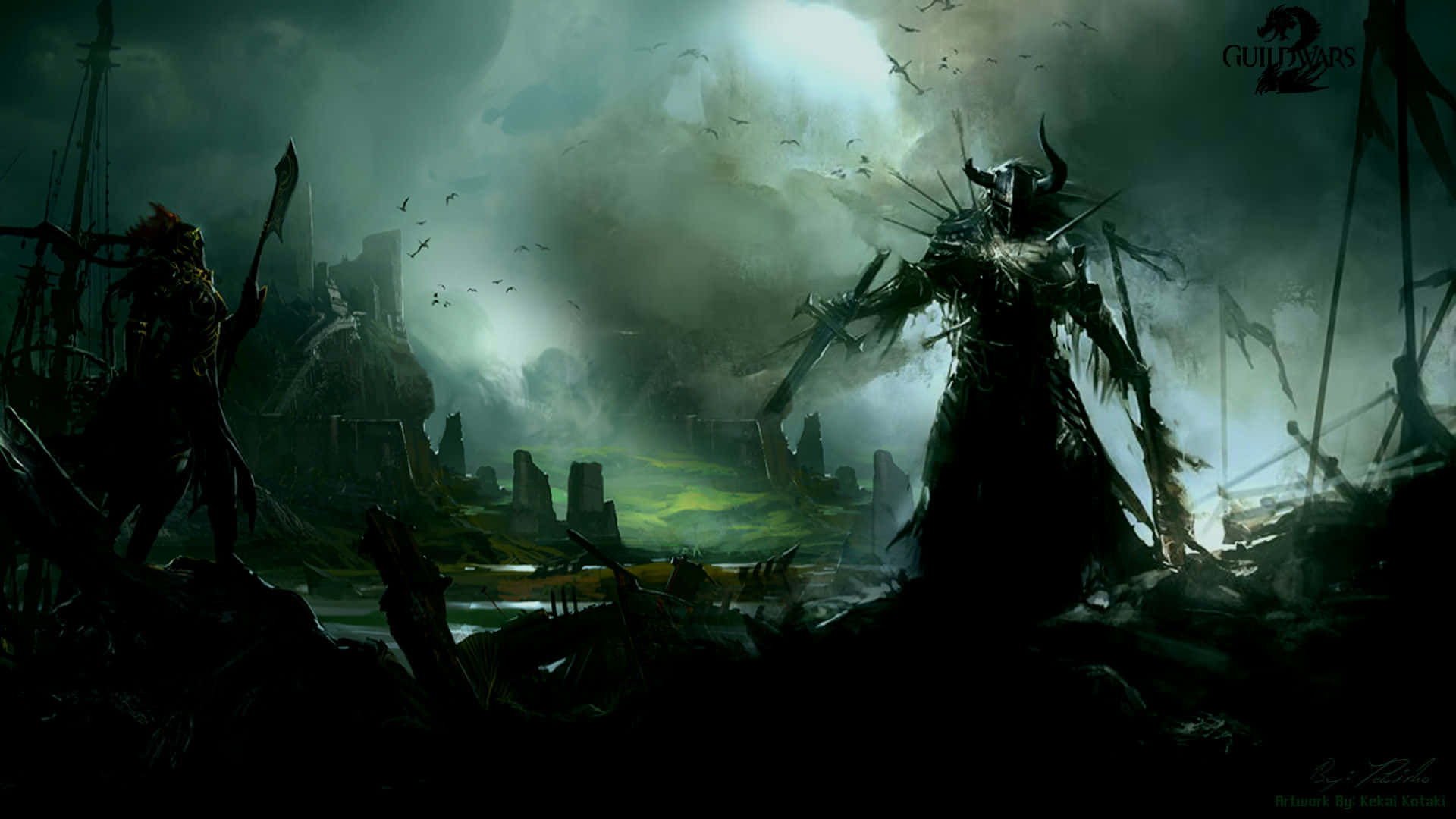 Epic Computer, dark armored warriors, ruined ships, Full HD Desktop Wallpaper
