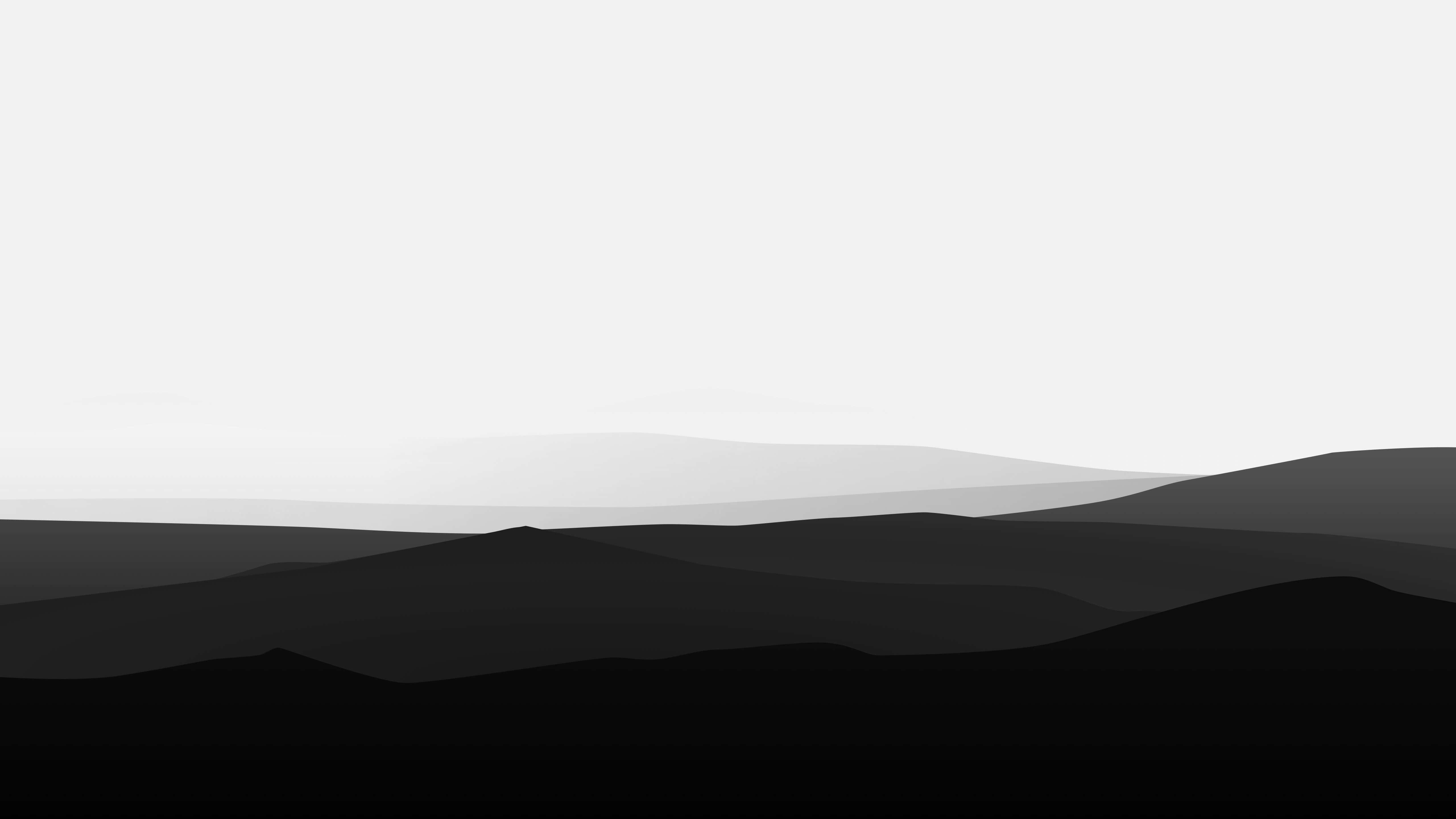 black and white PC, sleek black and white PC setup, minimalist monochrome landscape, 5K Desktop Wallpaper