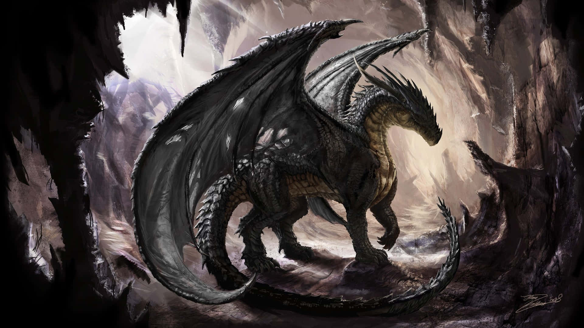 Epic Dragon 4K, dark dragon, spiked wings, Full HD Desktop Wallpaper