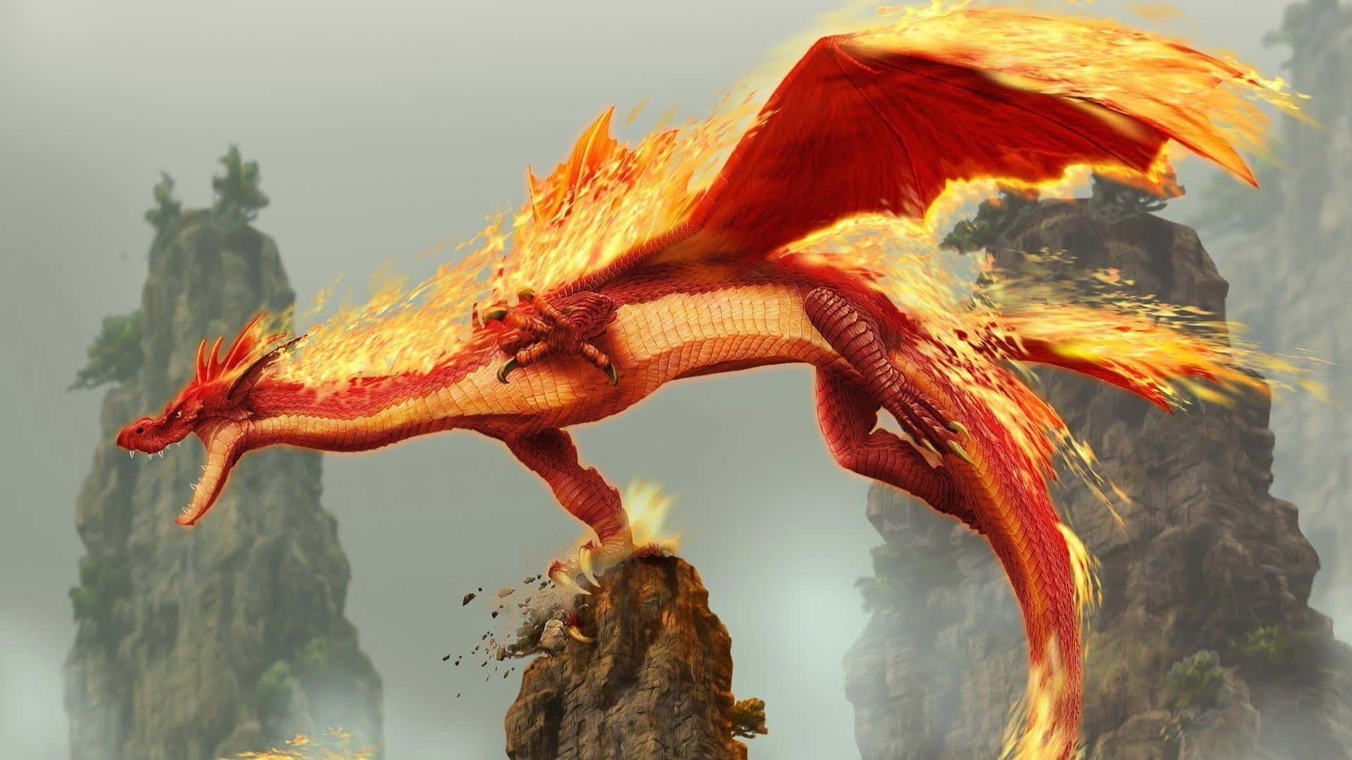 Epic Dragon 4K, red dragon, fiery wings, Full HD Desktop Wallpaper