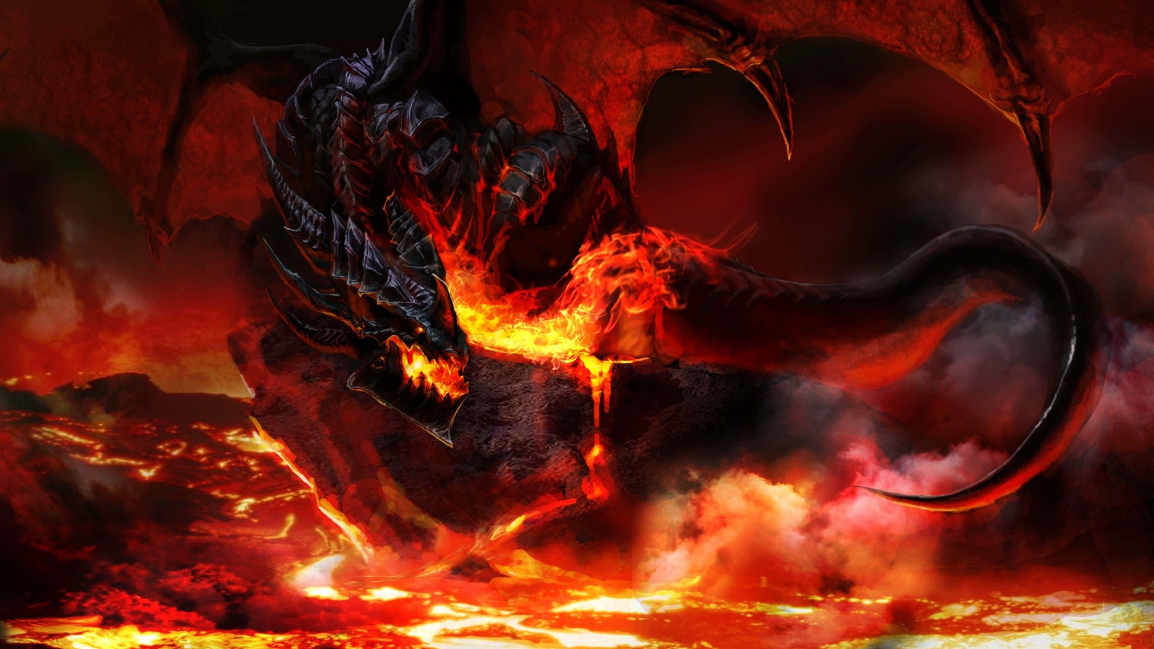 Epic Dragon 4K, black dragon, glowing orange eyes, 4K Desktop Wallpaper