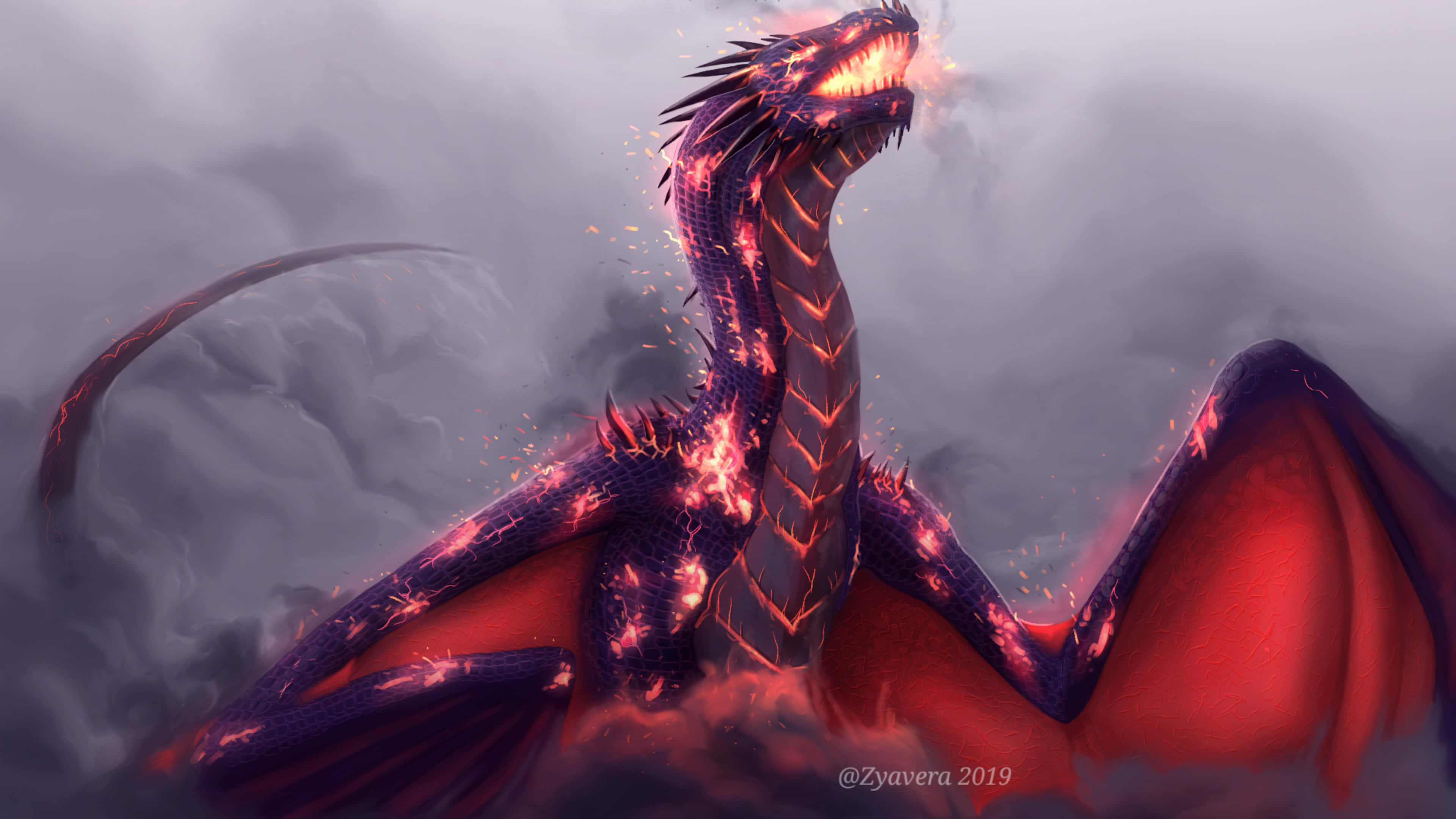 Epic Dragon 4K, fiery red, black, 4K Desktop Wallpaper