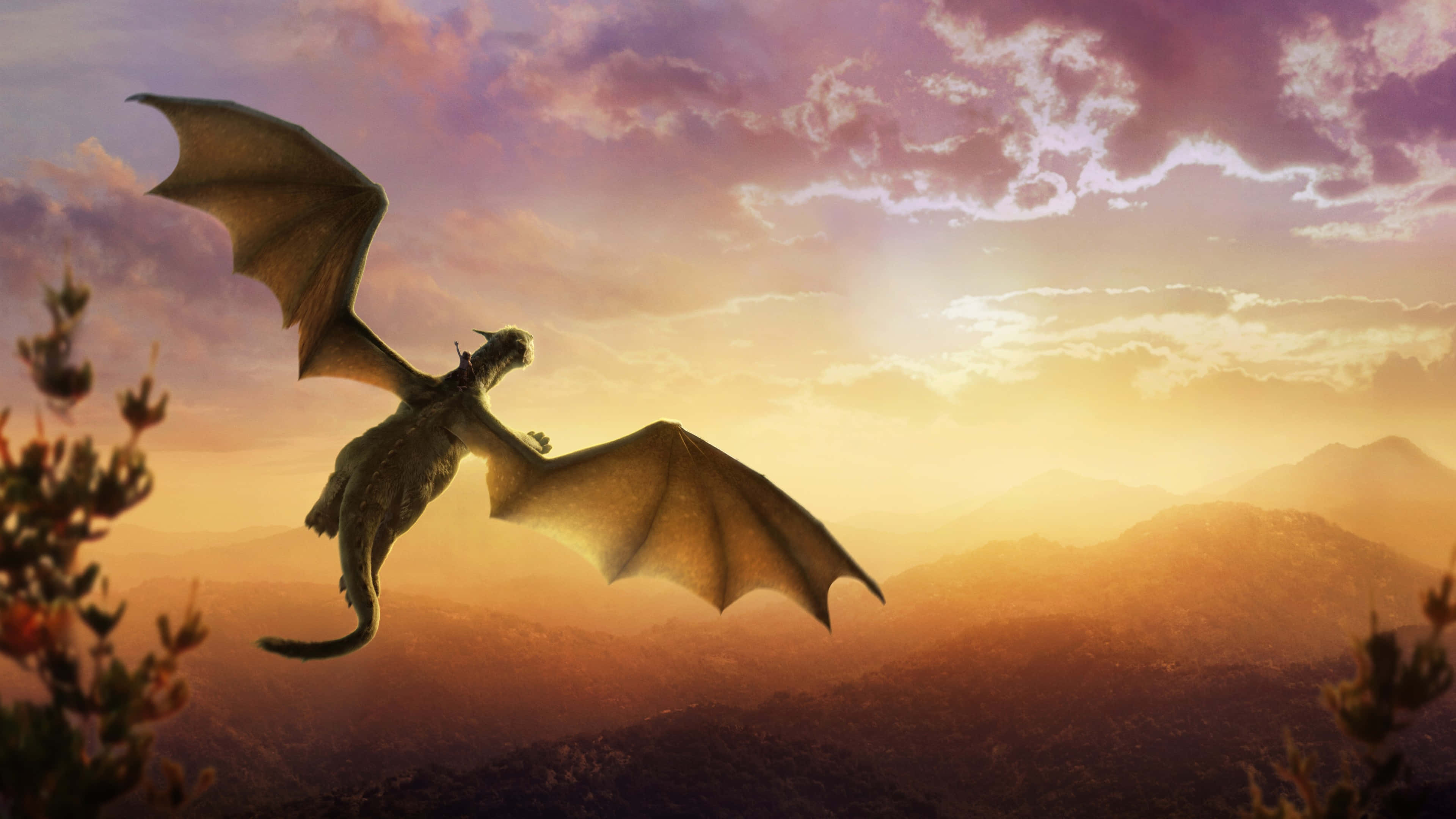 Epic Dragon 4K, sunset sky, misty mountains, 4K Desktop Wallpaper