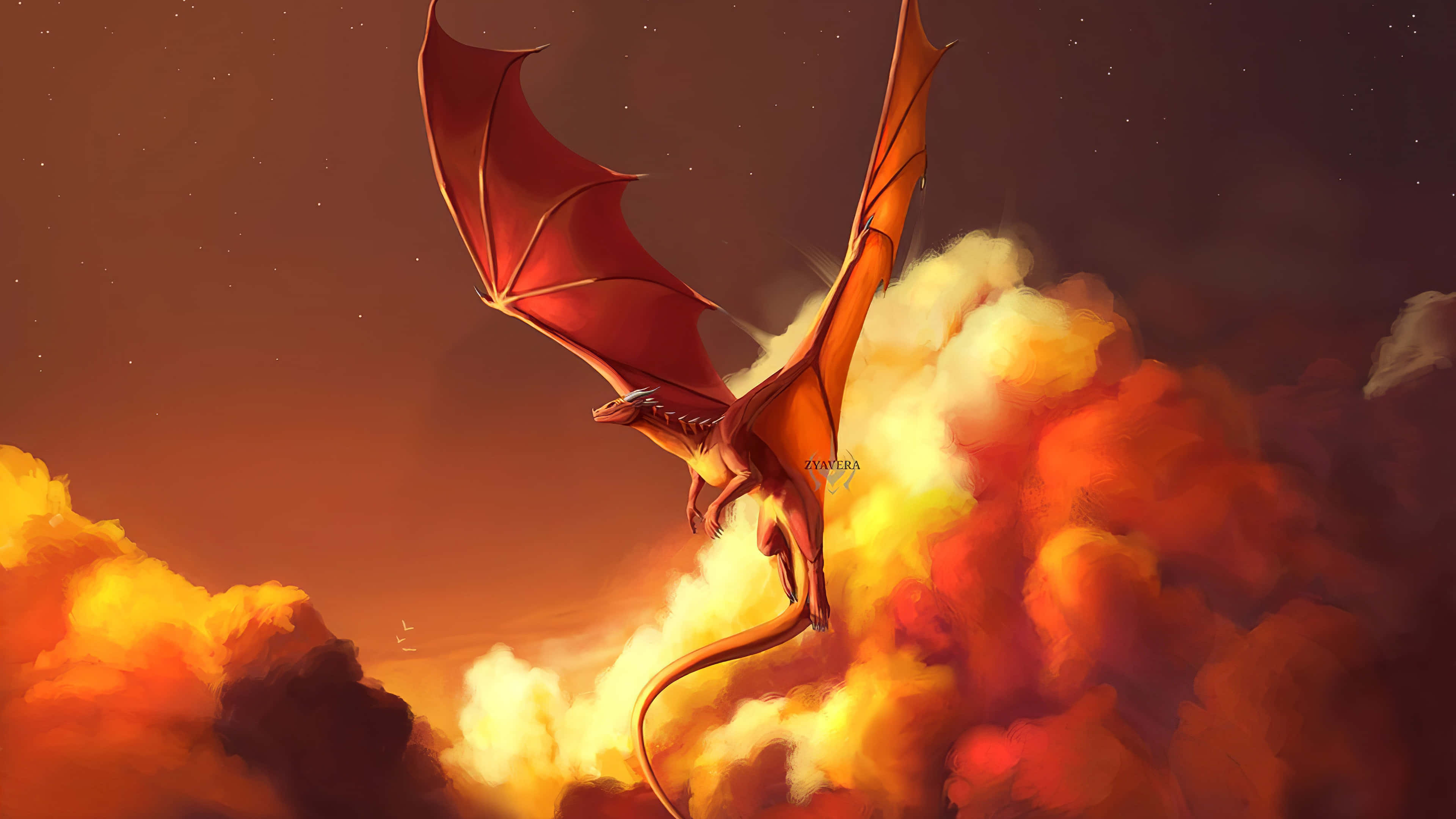 epic dragon 4k, red dragon, fiery orange clouds, 4K Desktop Wallpaper