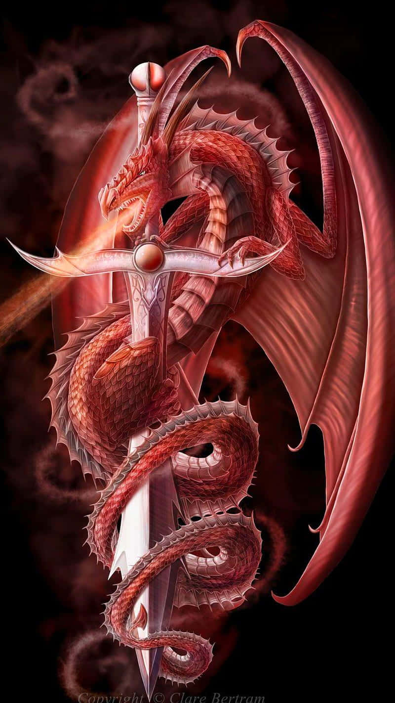 Epic Dragon 4K, red dragon, glowing sword, HD Phone Wallpaper