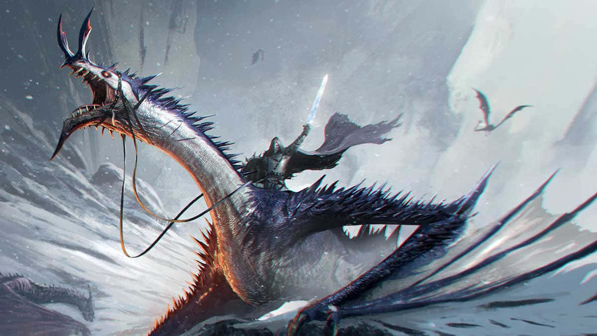 Epic Dragon 4K, massive spiky dragon, snowy mountainous landscape, SD Desktop Wallpaper