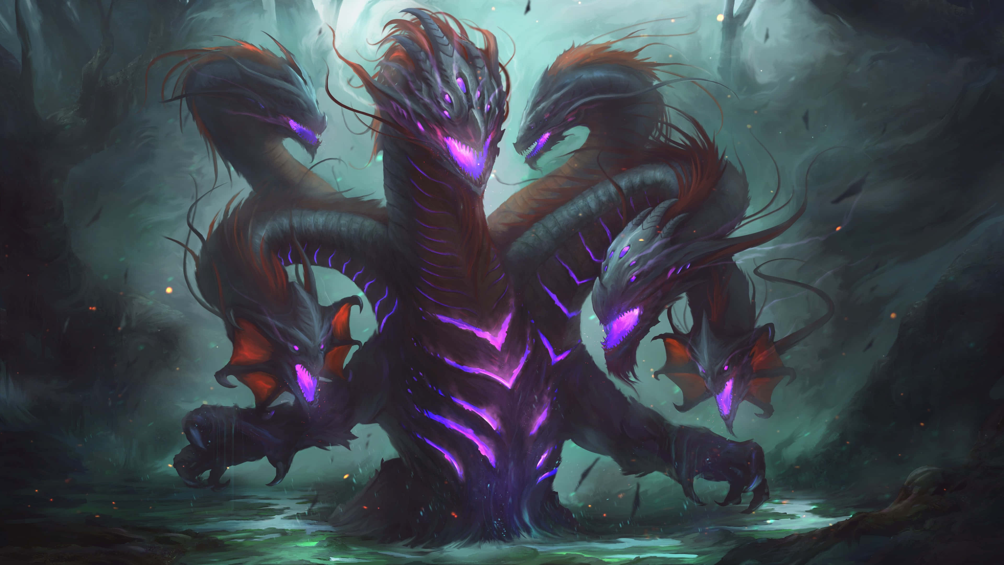 epic dragon 4k, purple dragon, two purple eyes, 4K Desktop Wallpaper