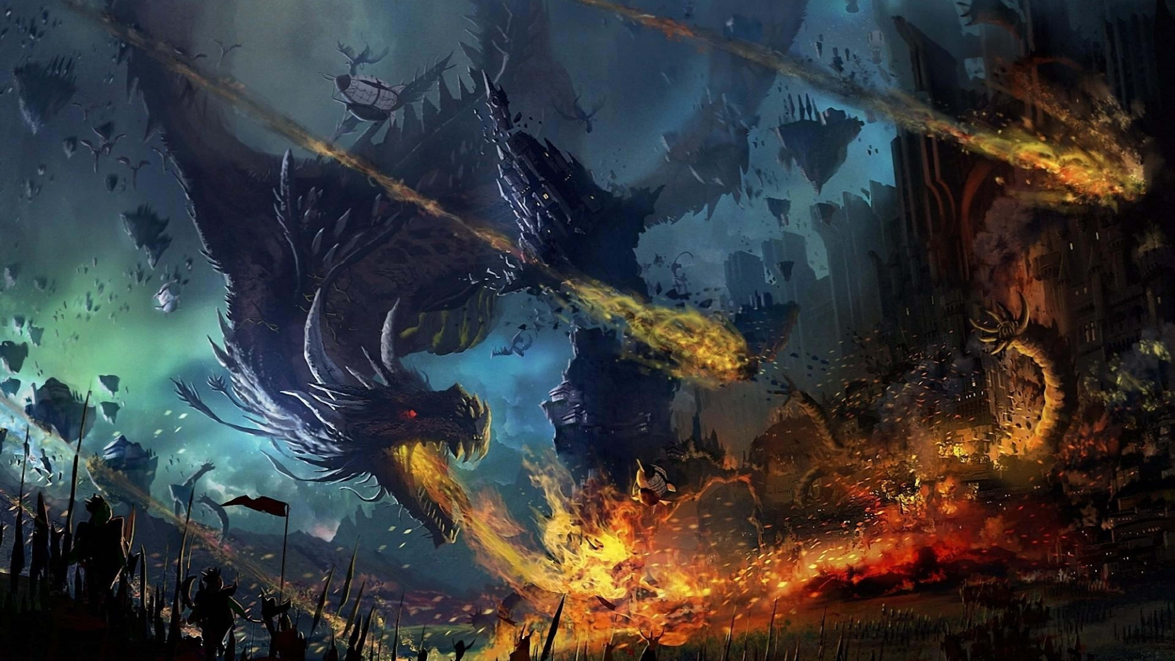 Epic Dragon 4K, colossal dragon, fiery breath, 4K Desktop Wallpaper