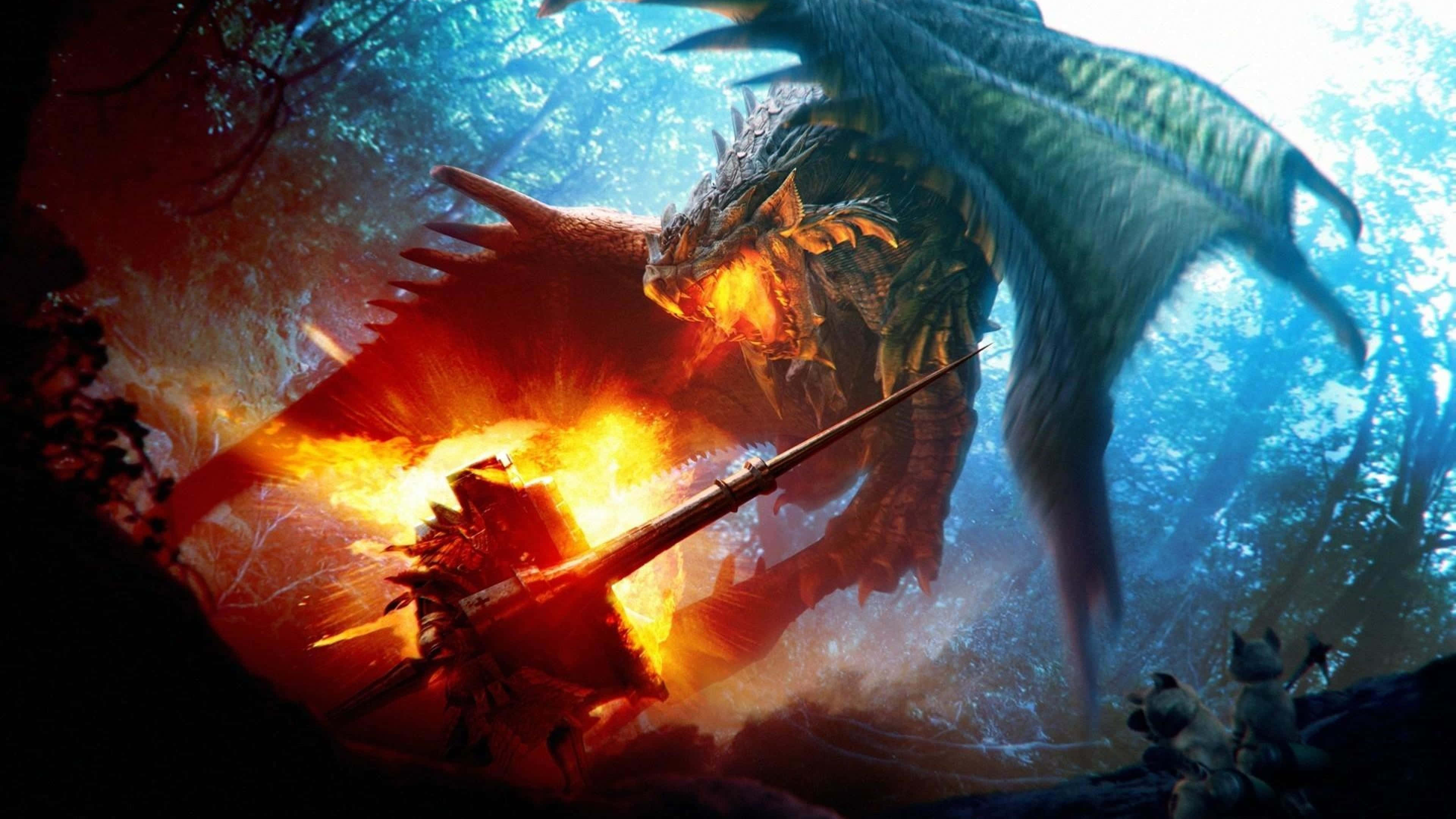 Epic Dragon 4K, fiery dragon, forest, 4K Desktop Wallpaper