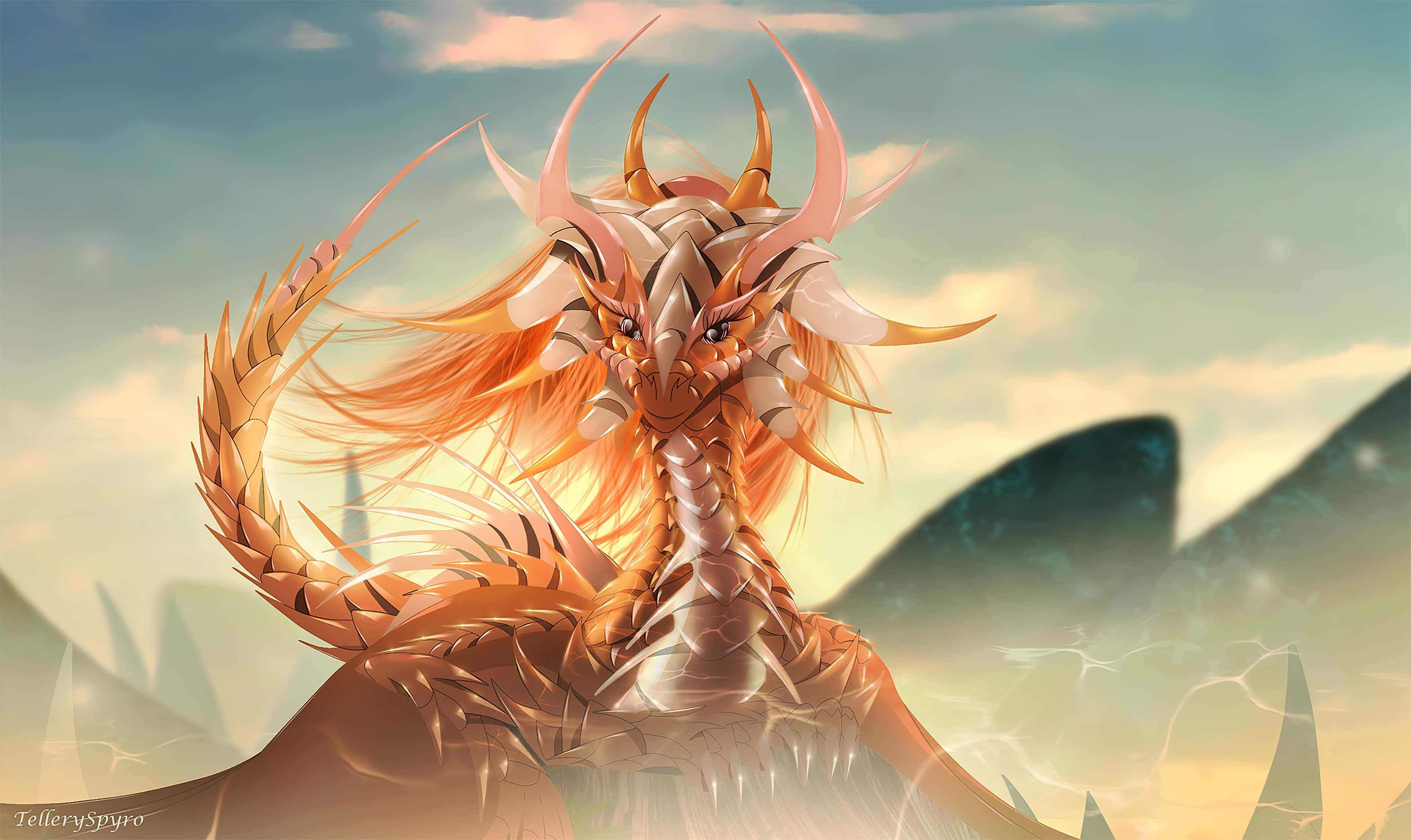epic dragon 4k, golden dragon, flowing mane, 4K Desktop Wallpaper