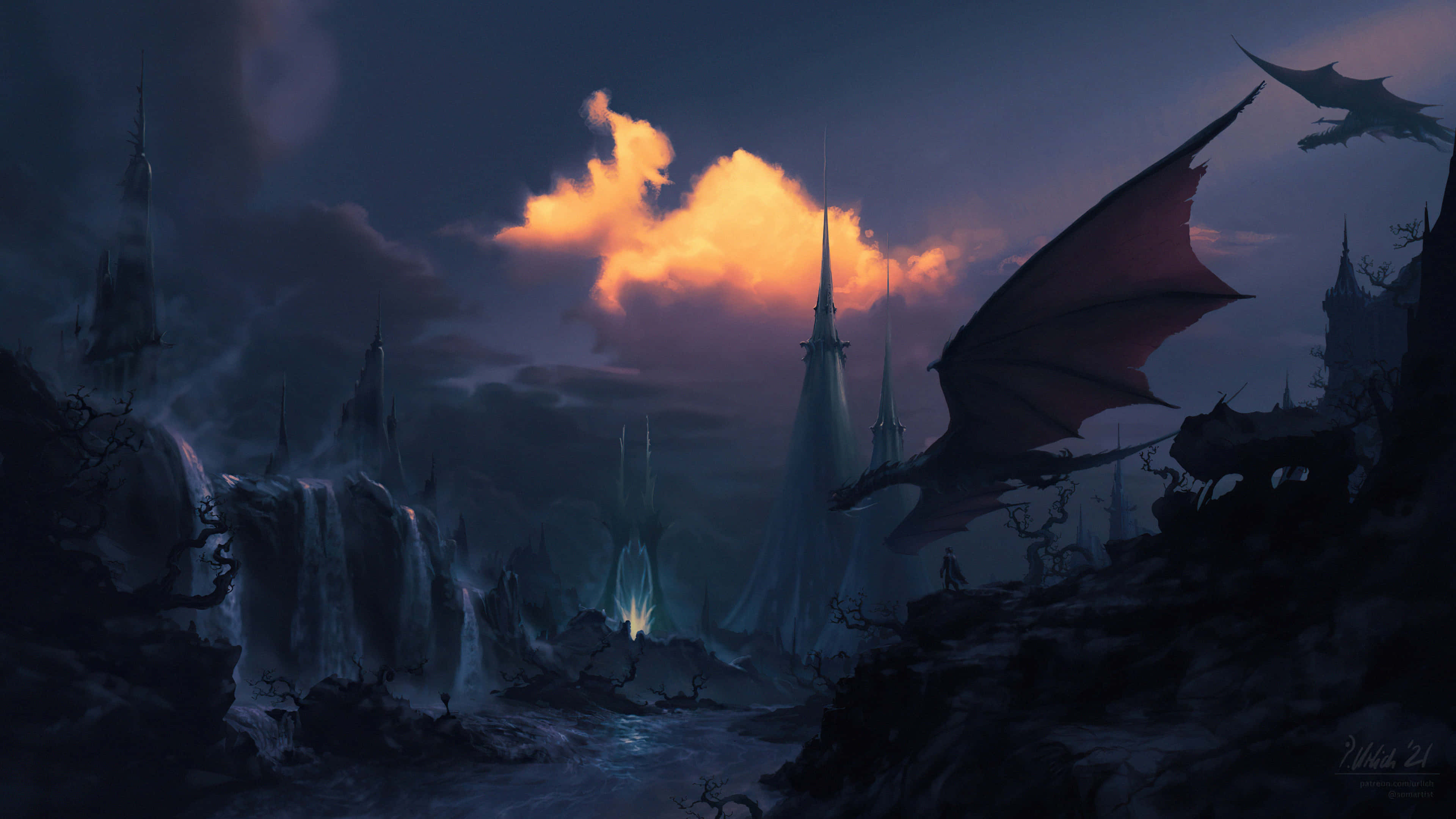 Epic Dragon 4K, dark dragon, gothic castle, 4K Desktop Wallpaper