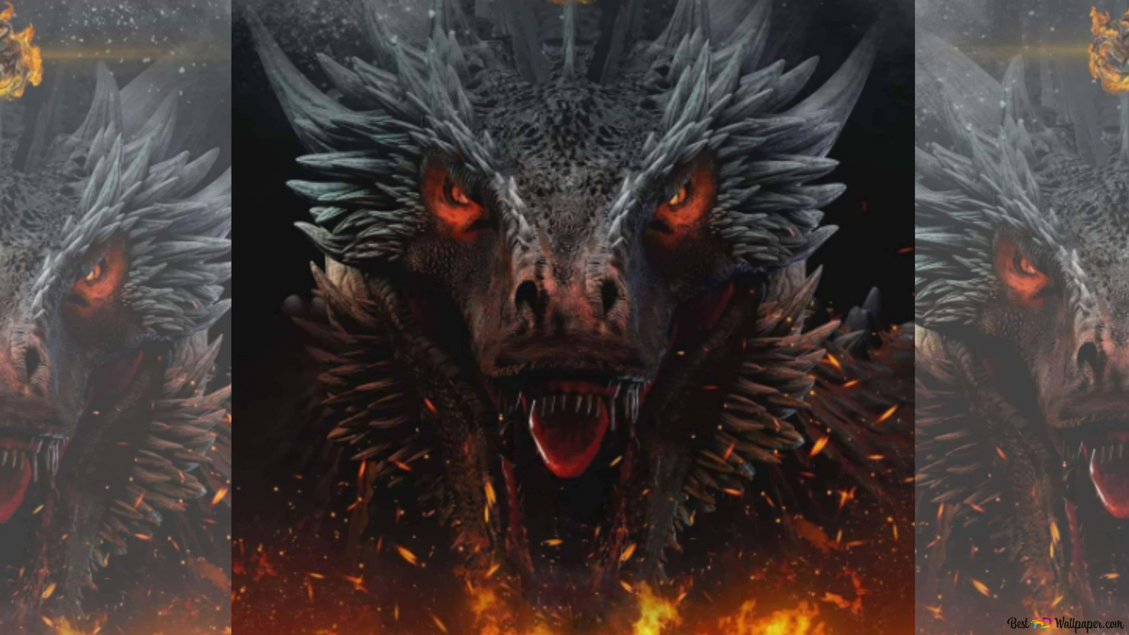 Epic Dragon 4K, glowing orange eyes, spiky gray scales, 4K Desktop Wallpaper