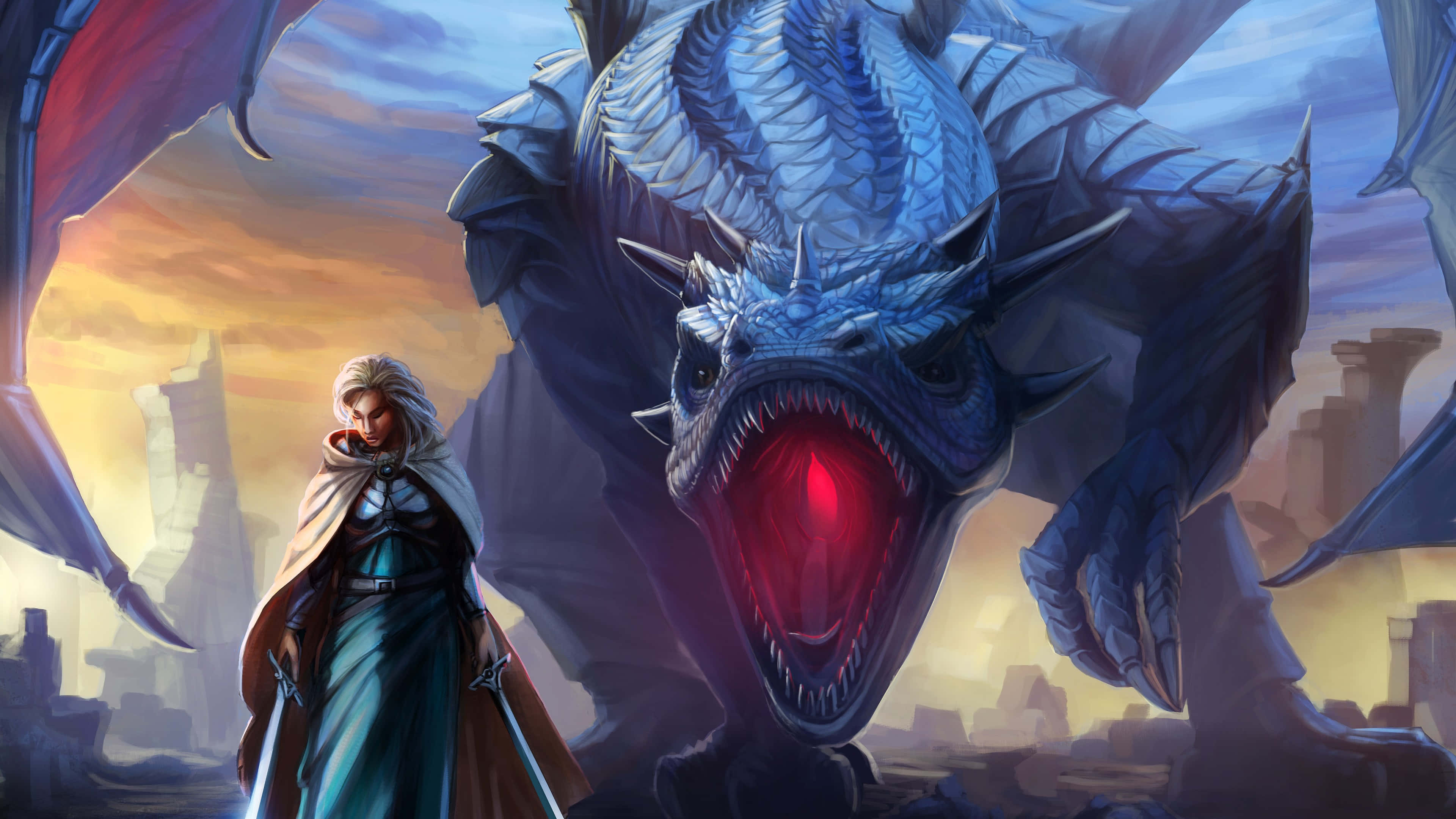 Epic Dragon 4K, blue dragon, glowing red eyes, 4K Desktop Wallpaper