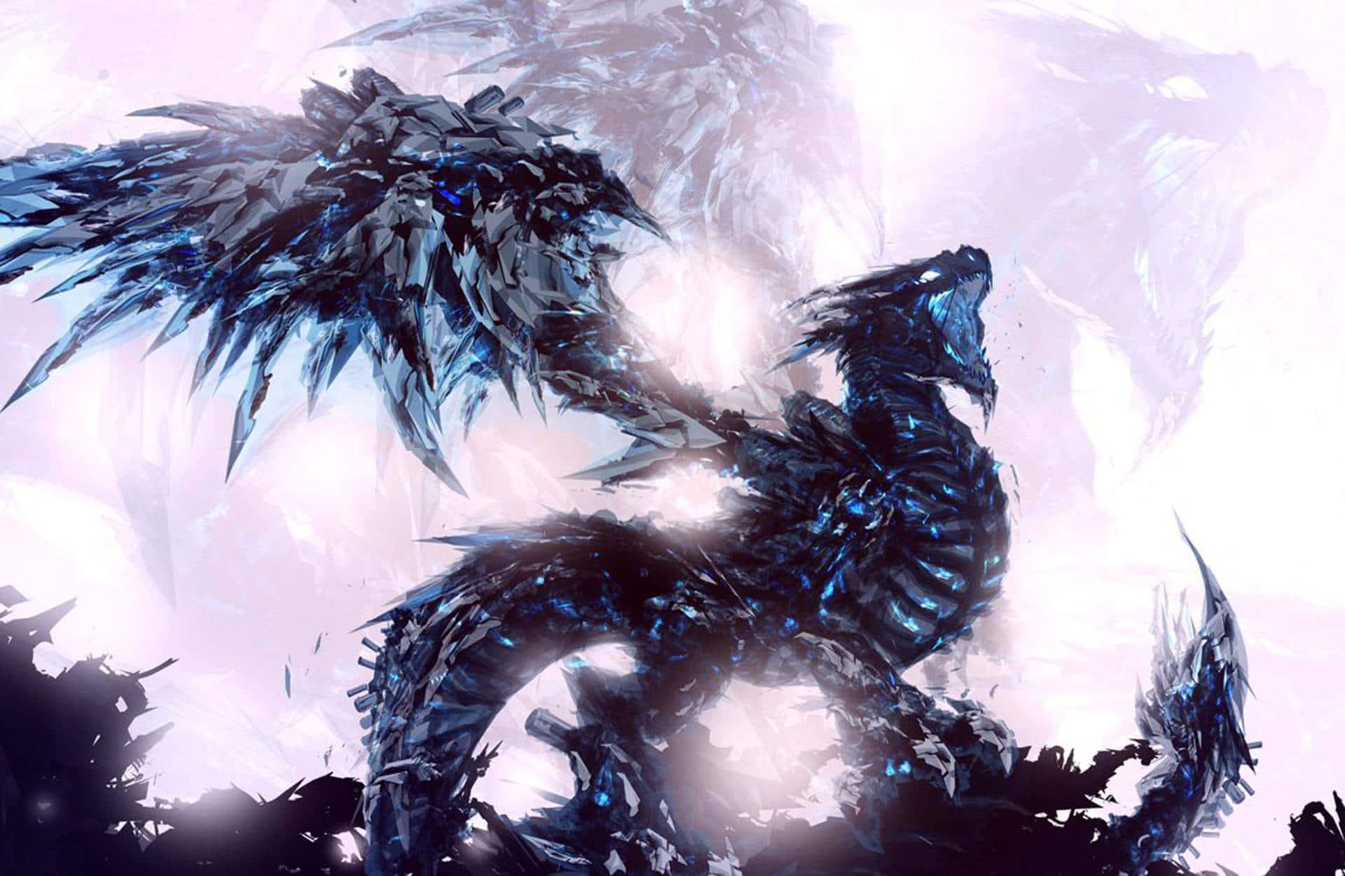 epic dragon, ice dragon, crystalline wings, Full HD Desktop Wallpaper
