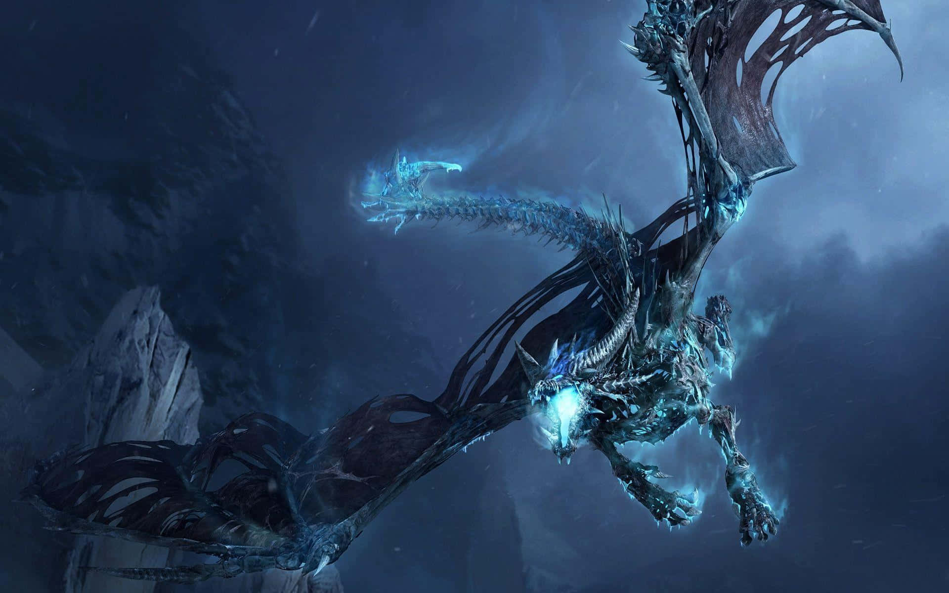 Epic Dragon, ice dragon, glowing blue scales, Full HD Desktop Wallpaper