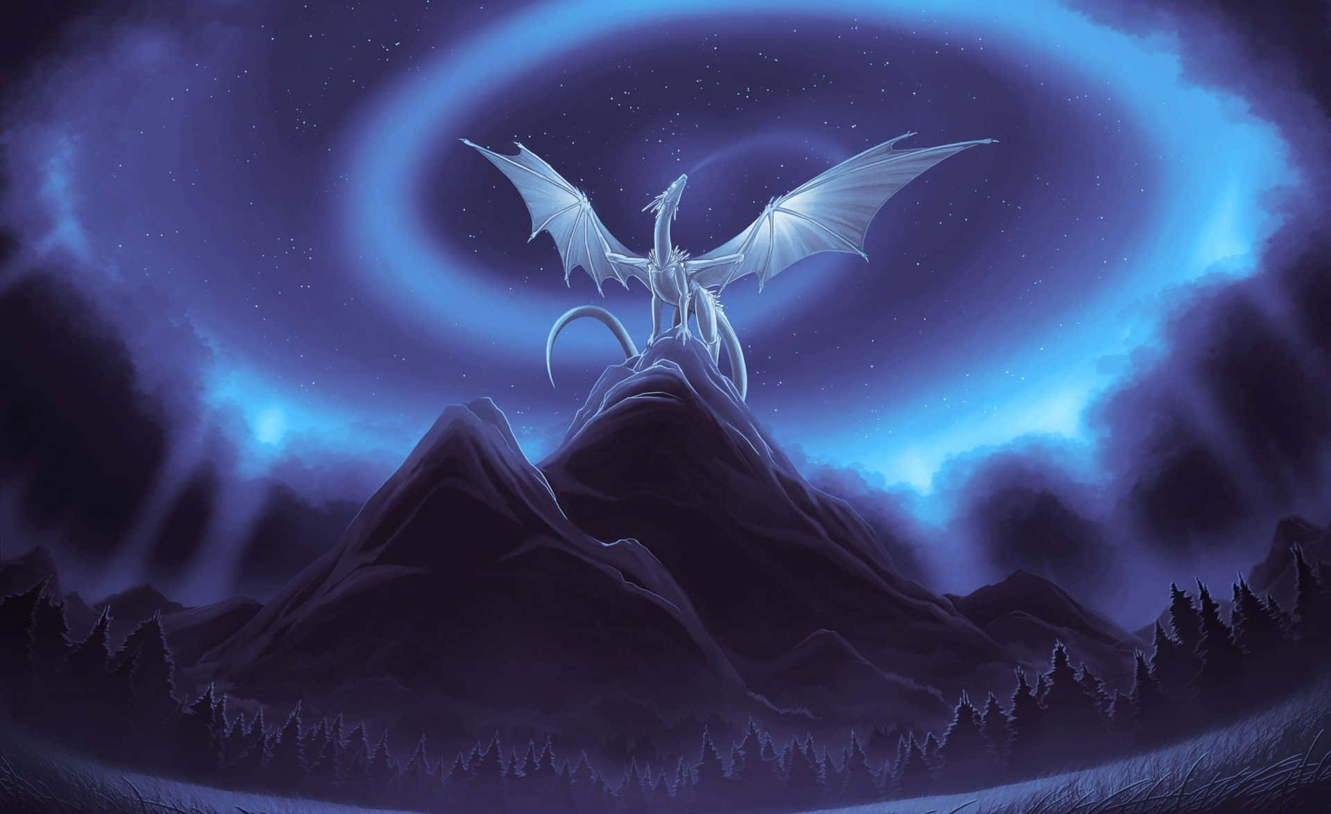 Epic Dragon, white dragon, snowy mountain peak, Full HD Desktop Wallpaper