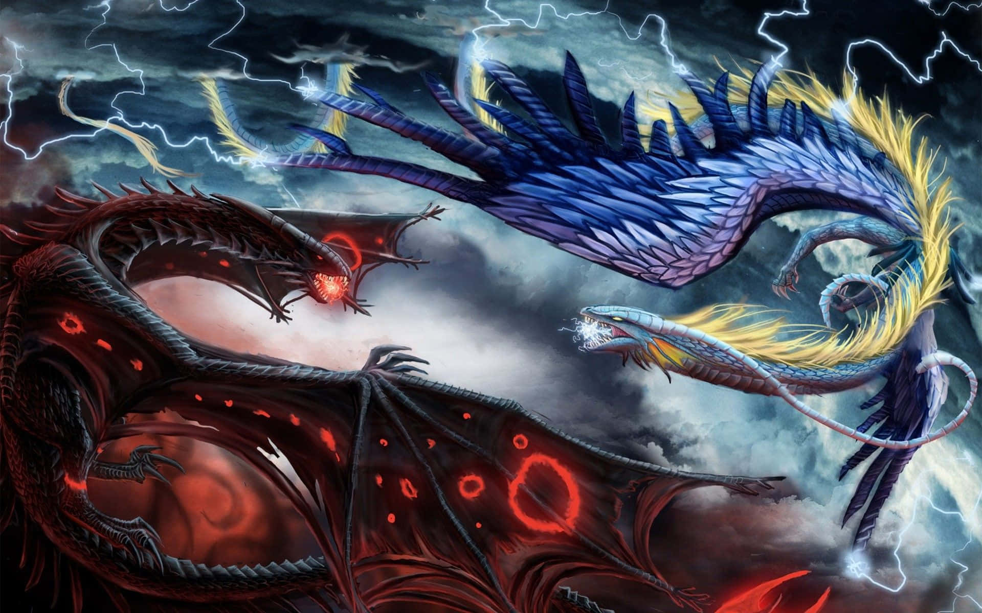 Epic Dragon, three dragons, stormy sky, Full HD Desktop Wallpaper