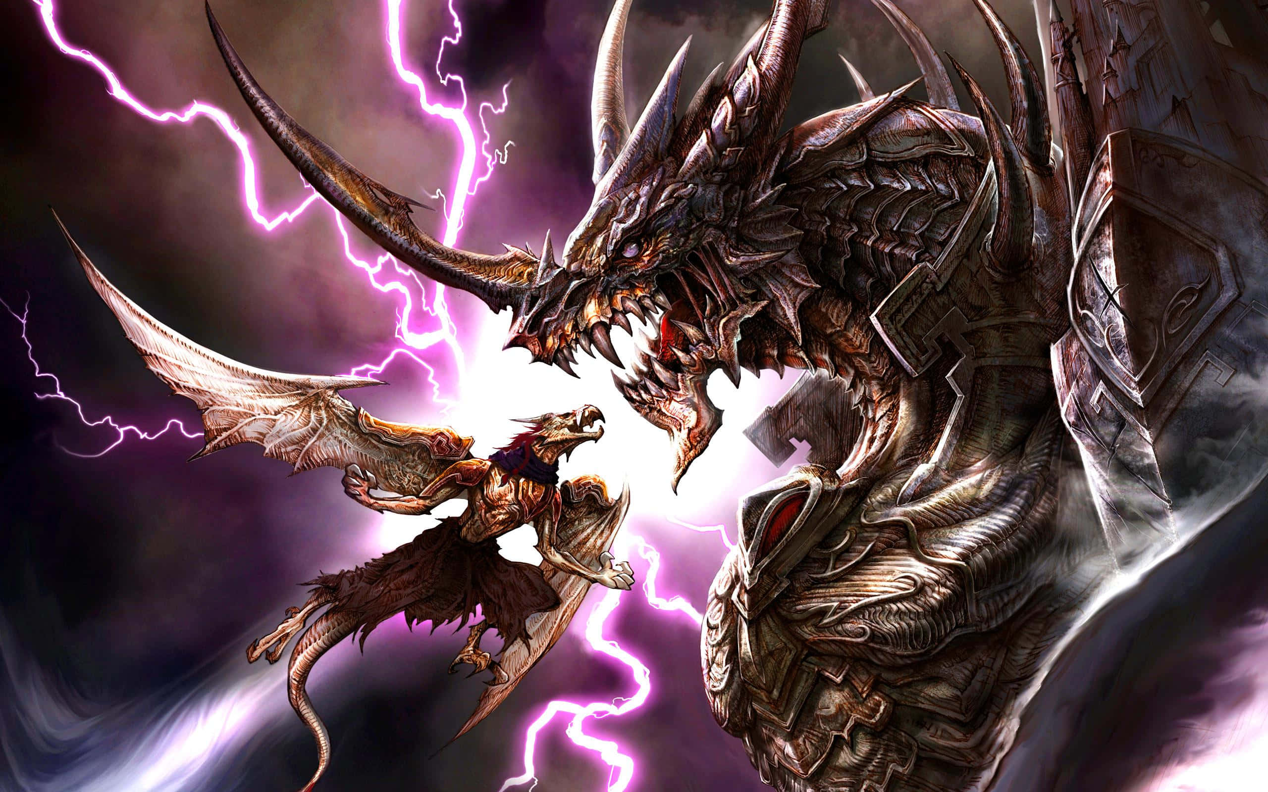 Epic Dragon, winged warrior, massive armored dragon, 2K Desktop Wallpaper