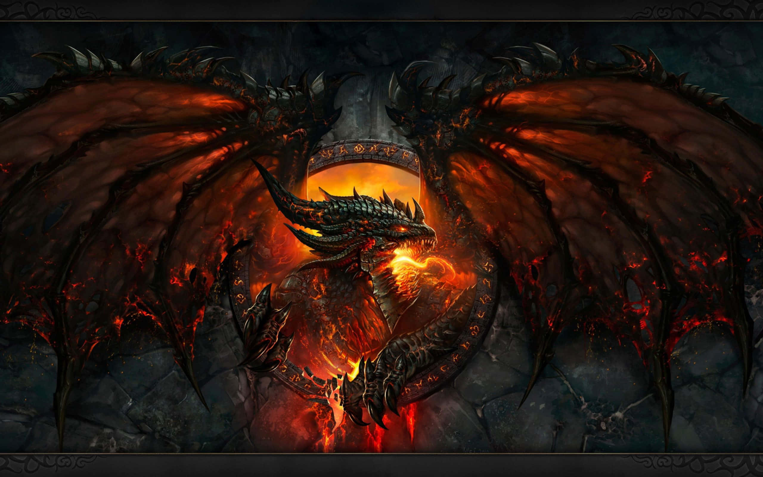 Epic Dragon, dark dragon, glowing red eyes, 2K Desktop Wallpaper