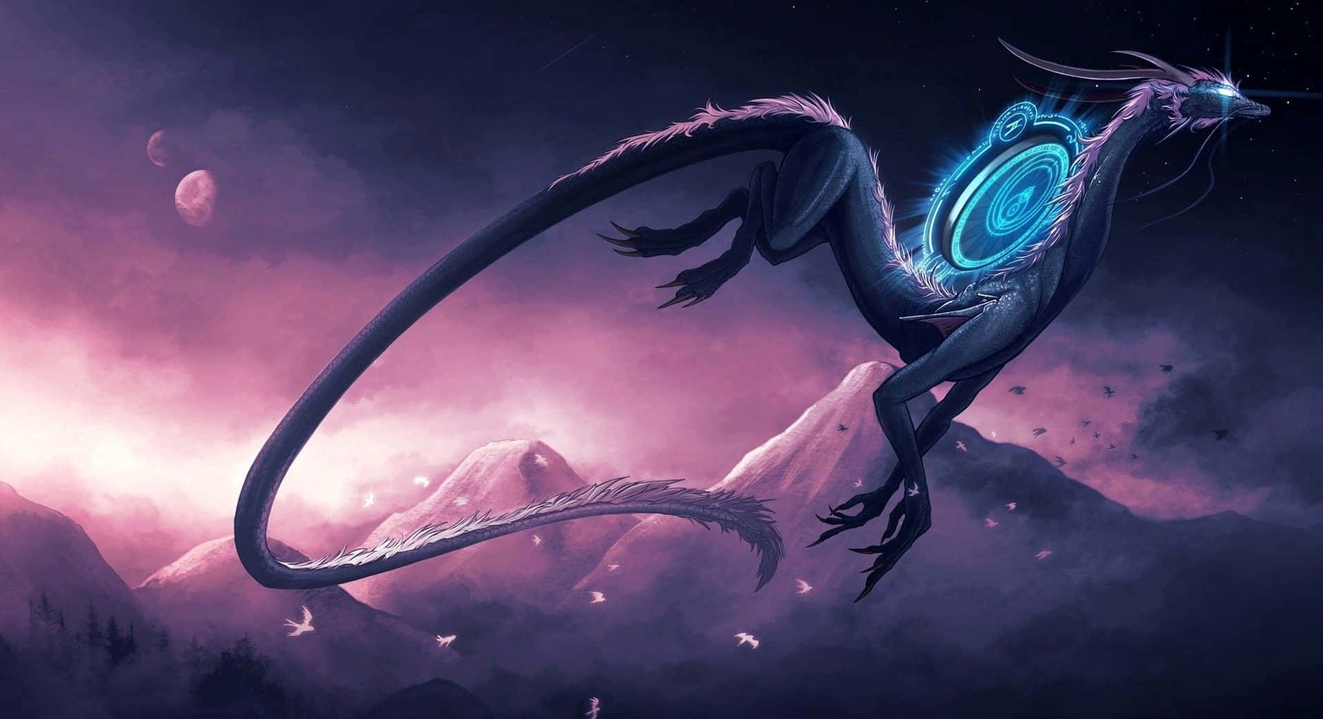 Epic Dragon, steampunk, glowing blue spiral armor, HD Desktop Wallpaper