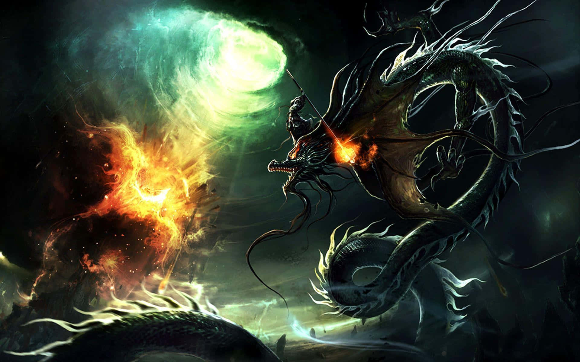 Epic Dragon, fire dragon, glowing orange eyes, Full HD Desktop Wallpaper