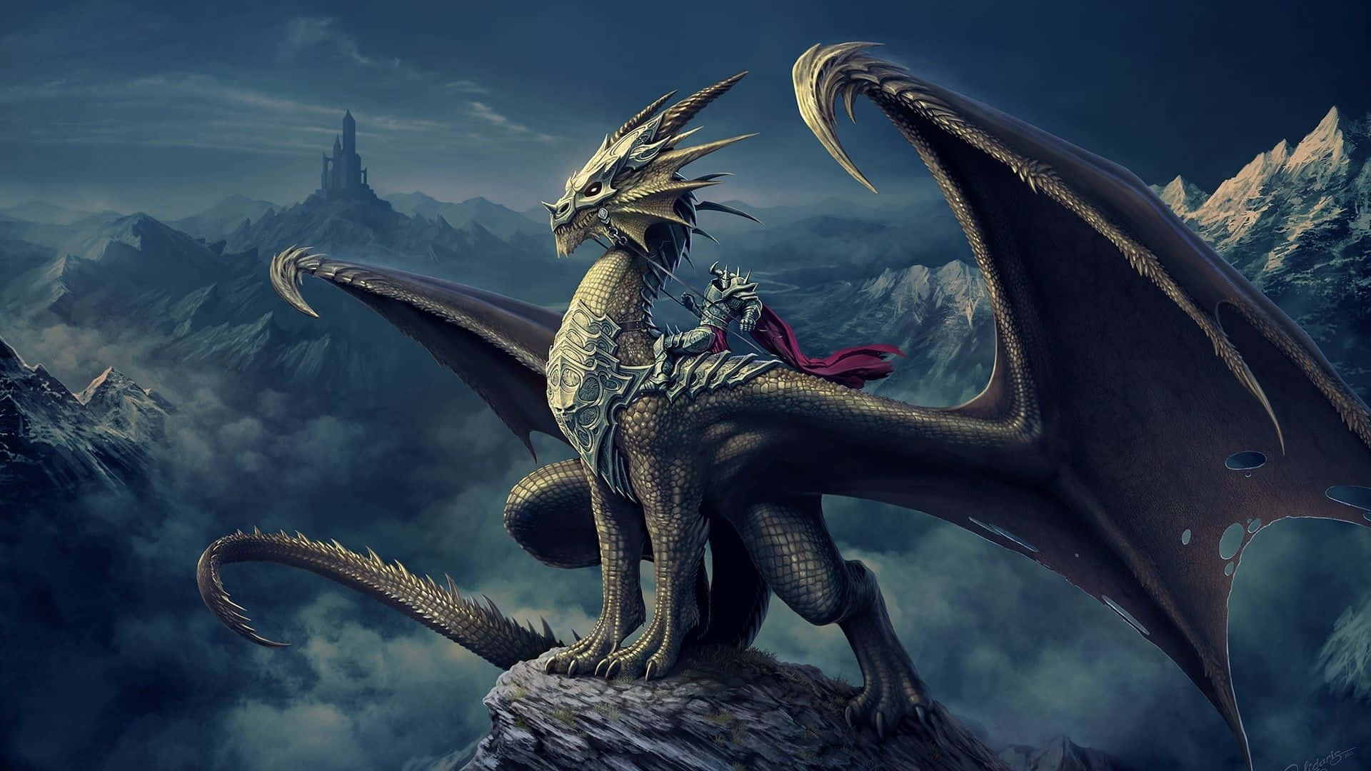 Epic Dragon, golden dragon, red cloak, Full HD Desktop Wallpaper
