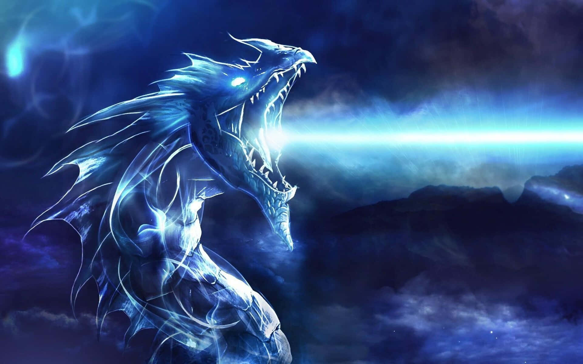 epic dragon, glowing blue dragon, energy beams, Full HD Desktop Wallpaper