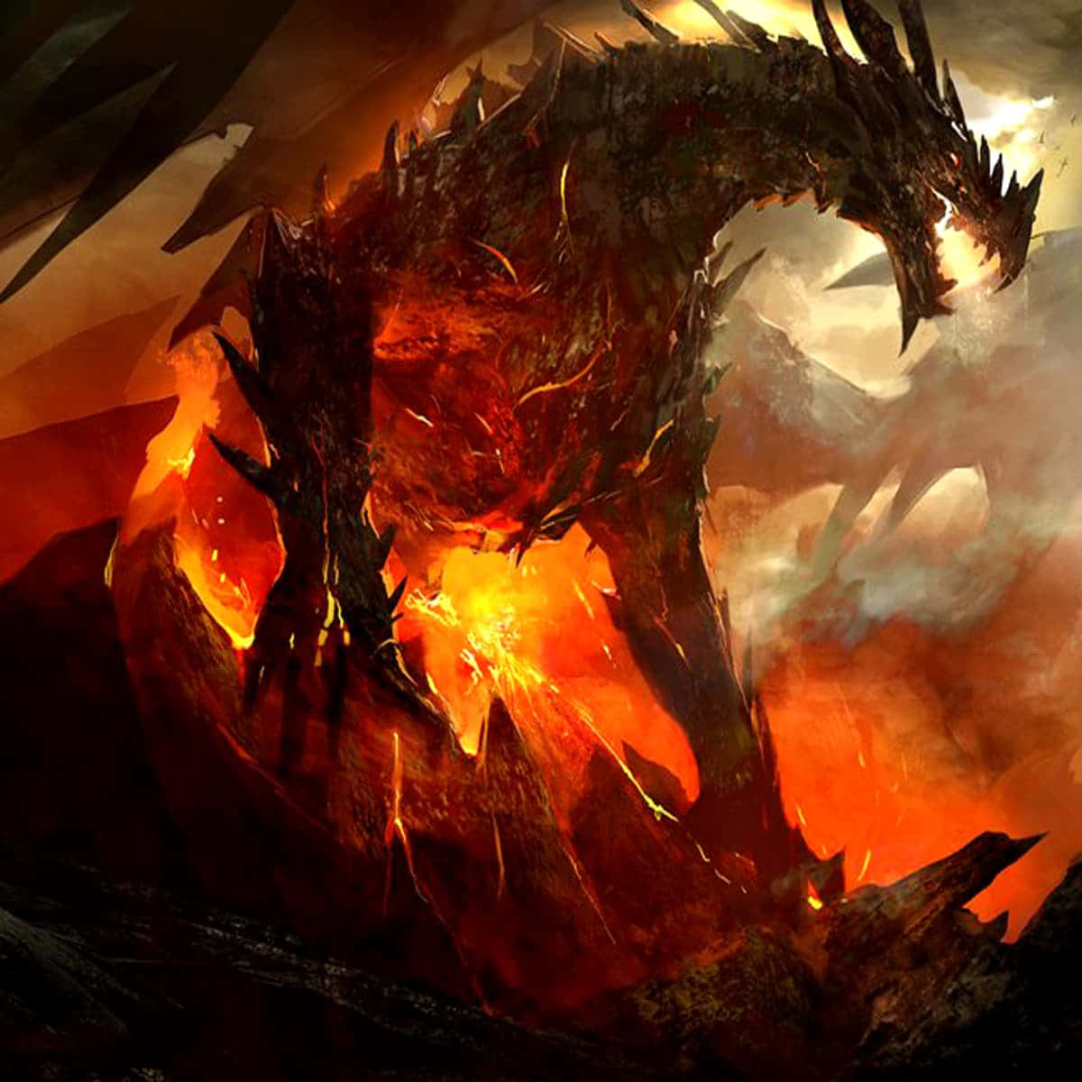 Epic Dragon, colossal fiery dragon, jagged scales, SD Desktop Wallpaper
