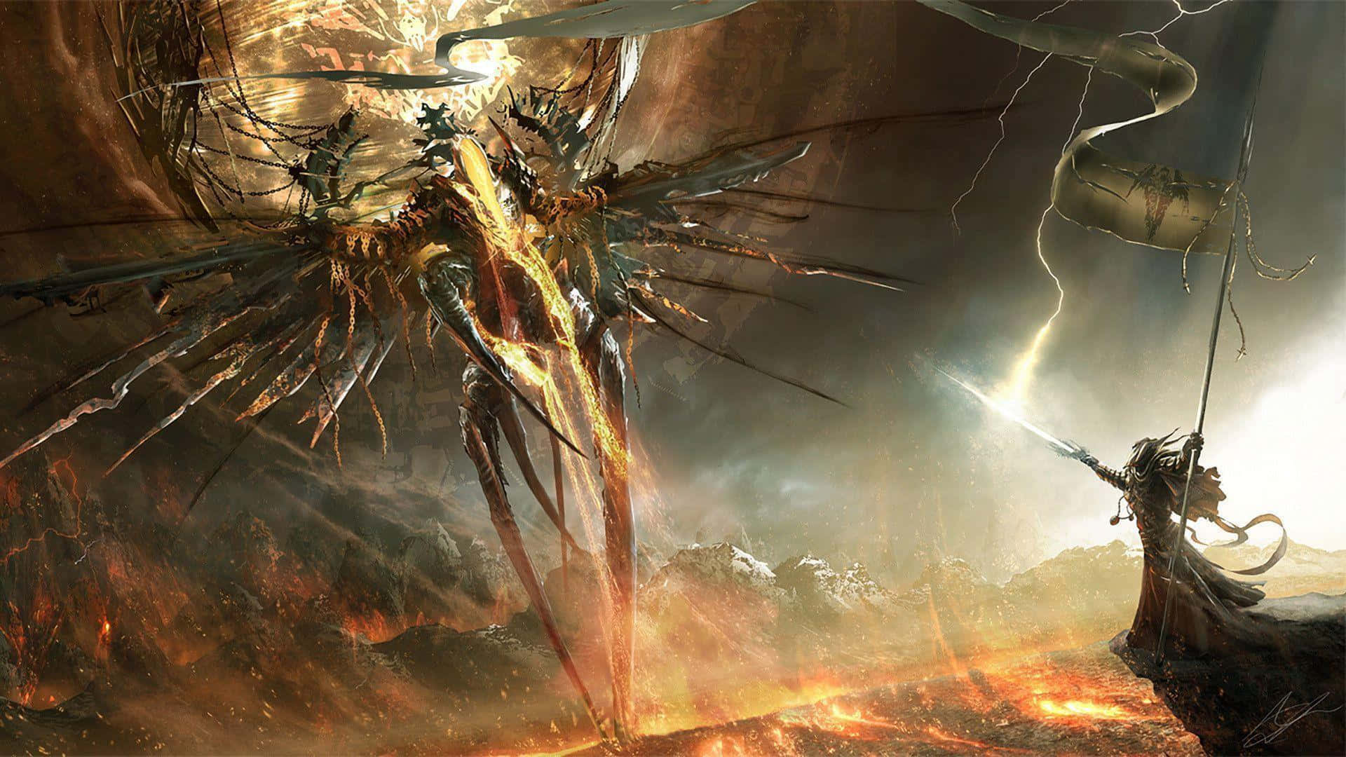 epic dragon, blue dragon, glowing sword, Full HD Desktop Wallpaper