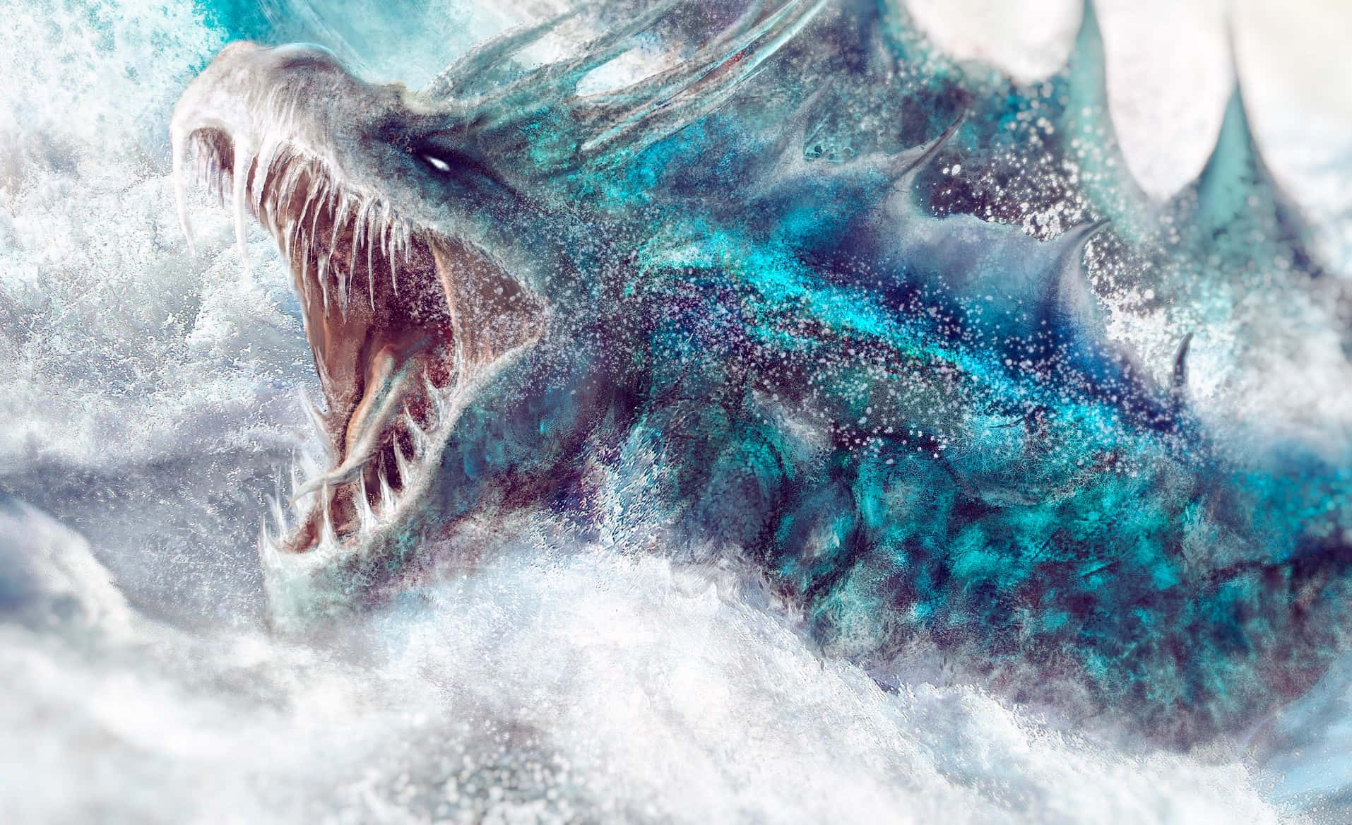 epic dragon, ice dragon, glowing blue scales, HD Desktop Wallpaper