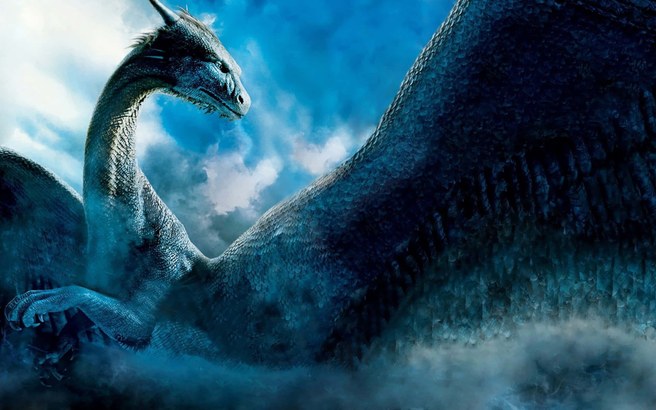 epic dragon, blue-scaled dragon, stormy sky, 2K Desktop Wallpaper